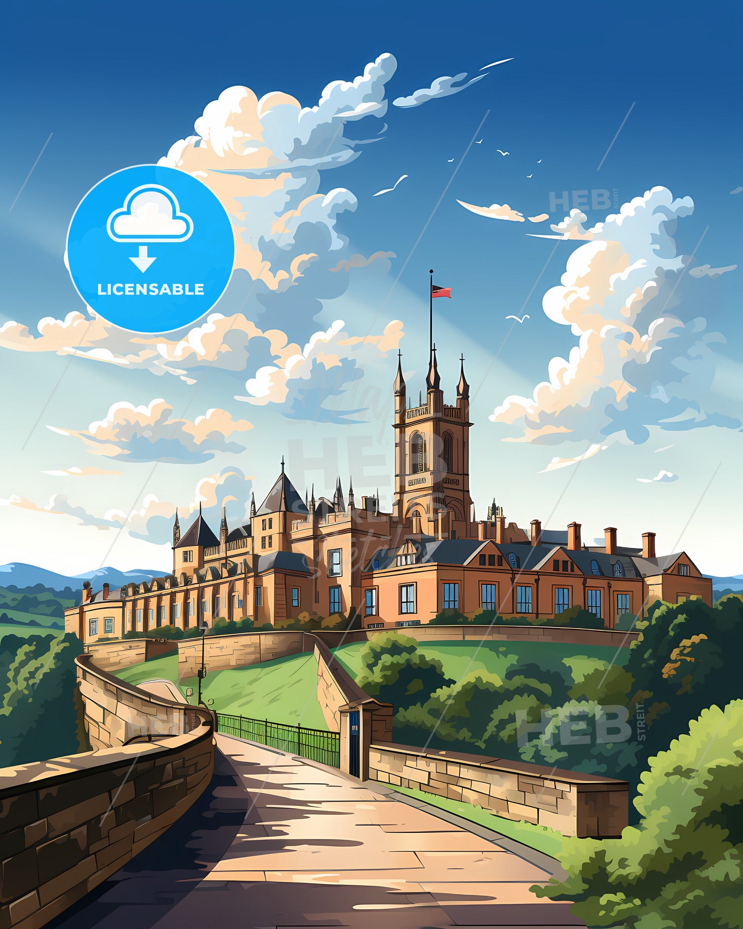 Oxford, South East England, a castle with a flag on top