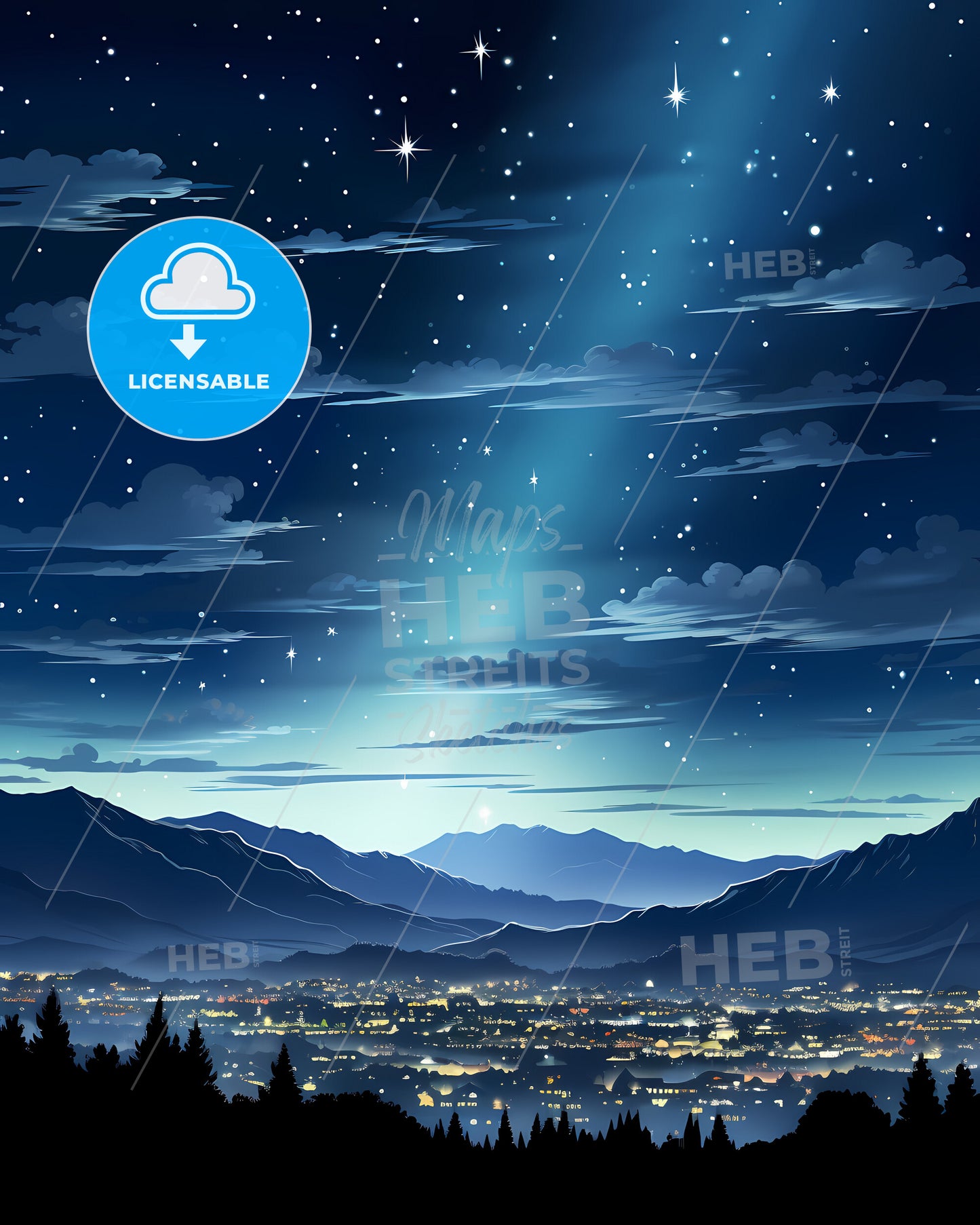 Missoula, Montana, a city in the mountains at night