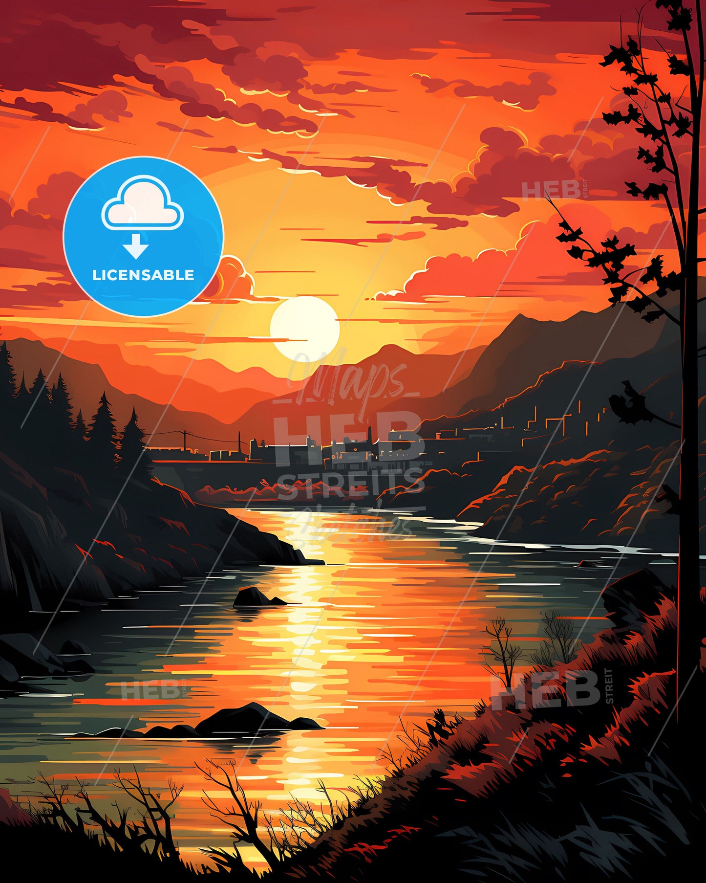 Tromsoe, Norway, a sunset over a river