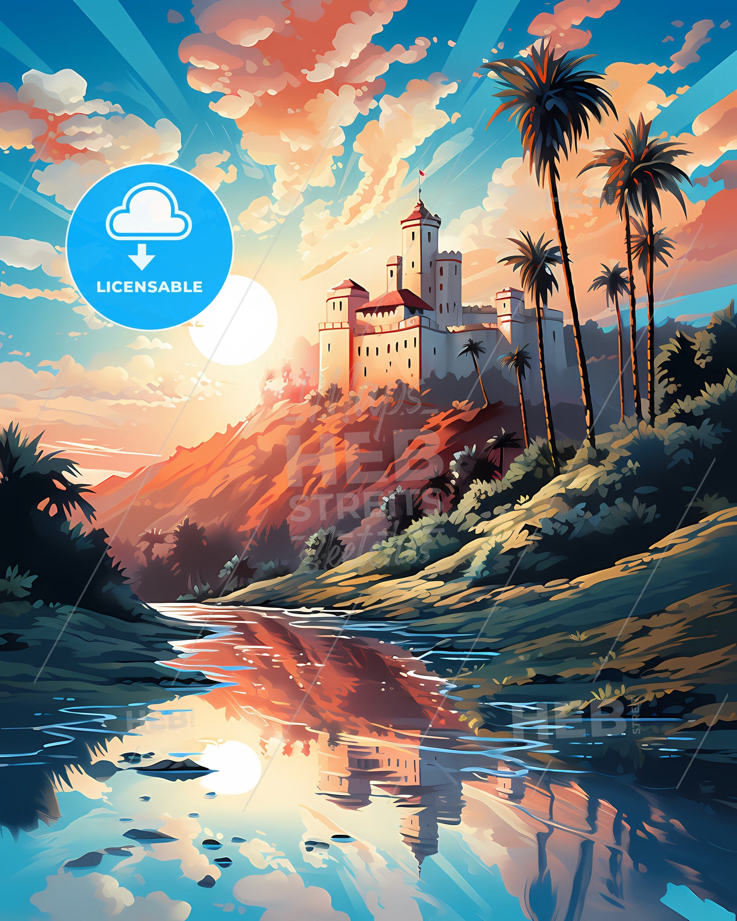 Alhambra, California, a river with a castle on top of it