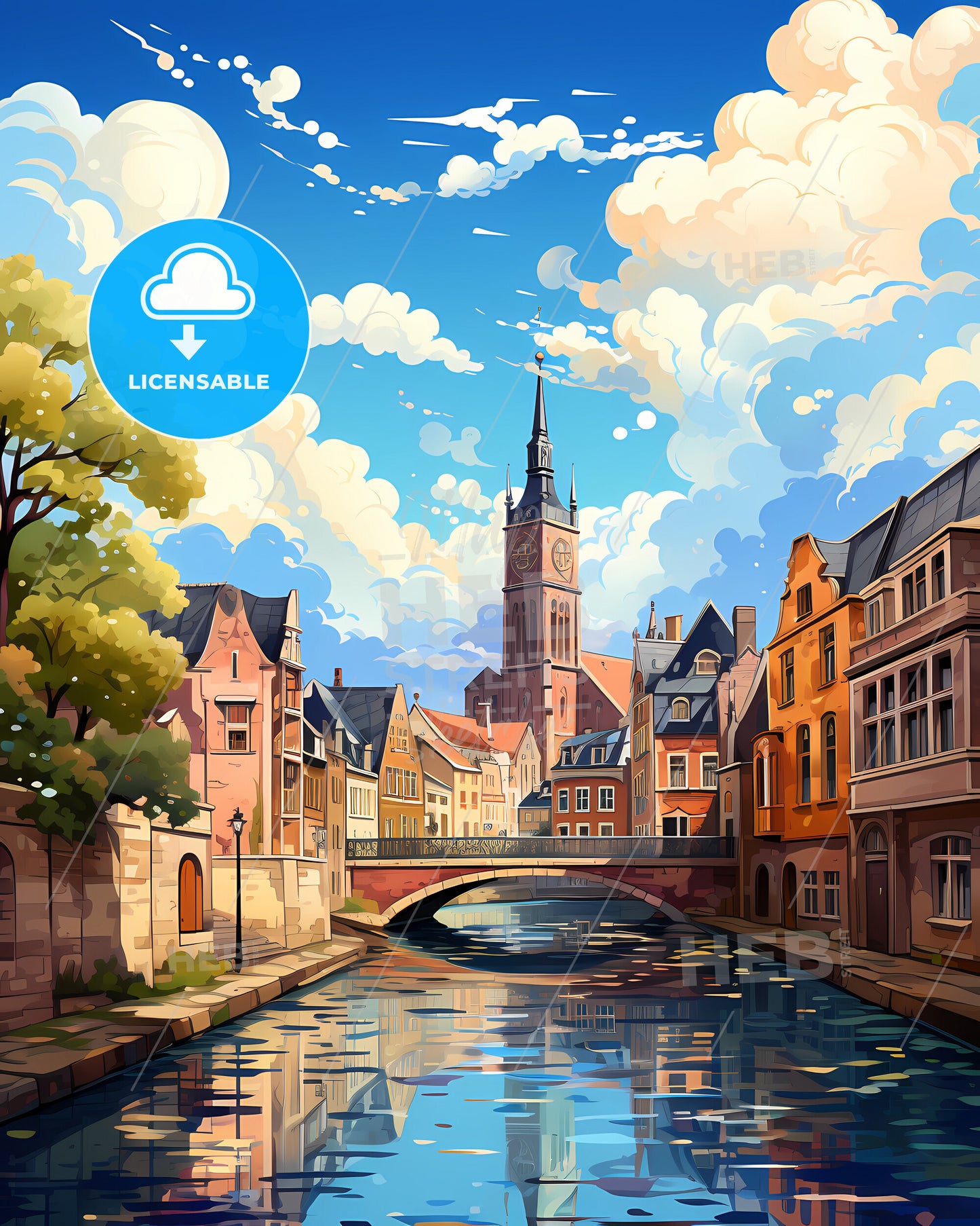 Heusden, Netherlands, a river with a bridge and buildings