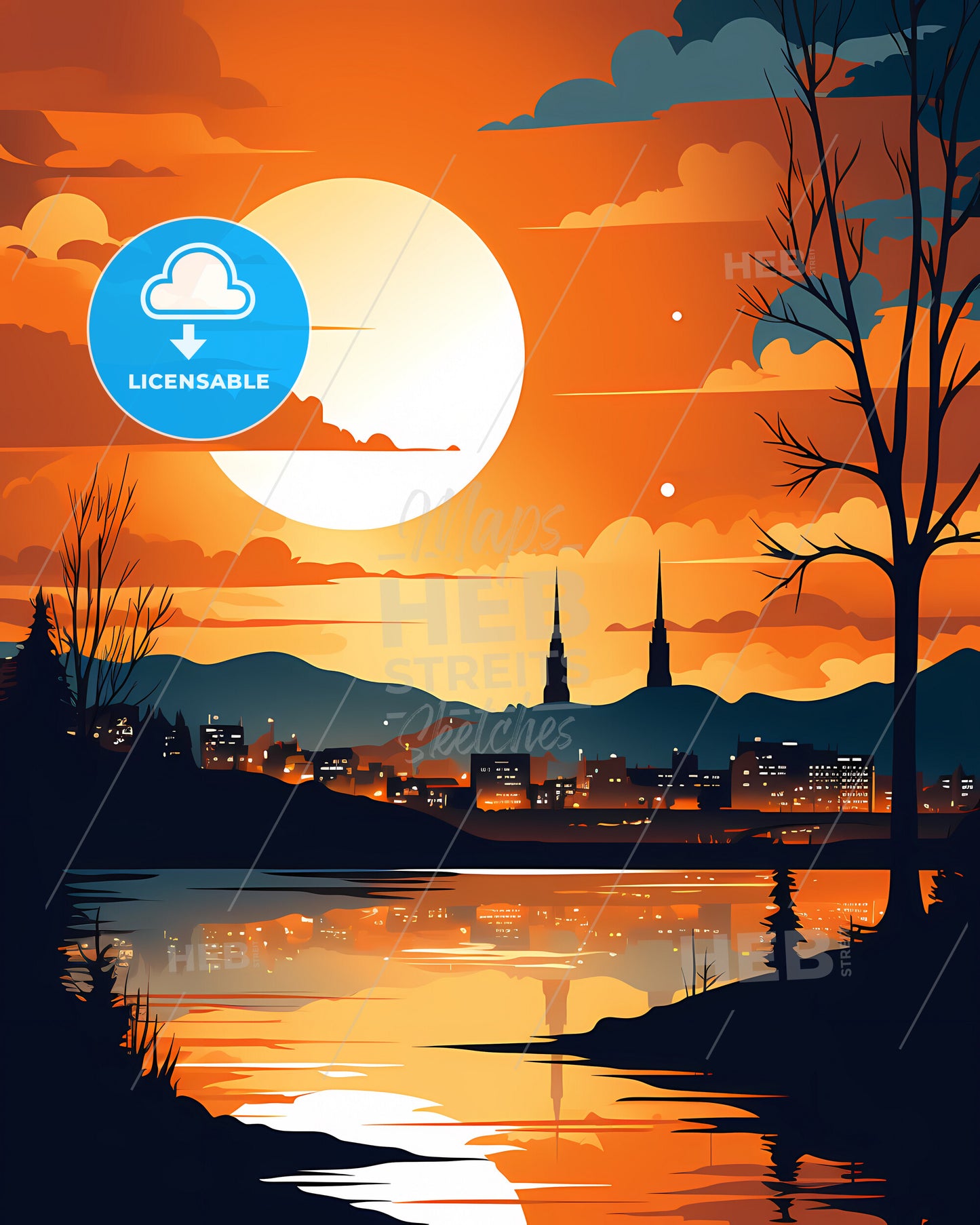 Dundee, Dundee, a sunset over a city