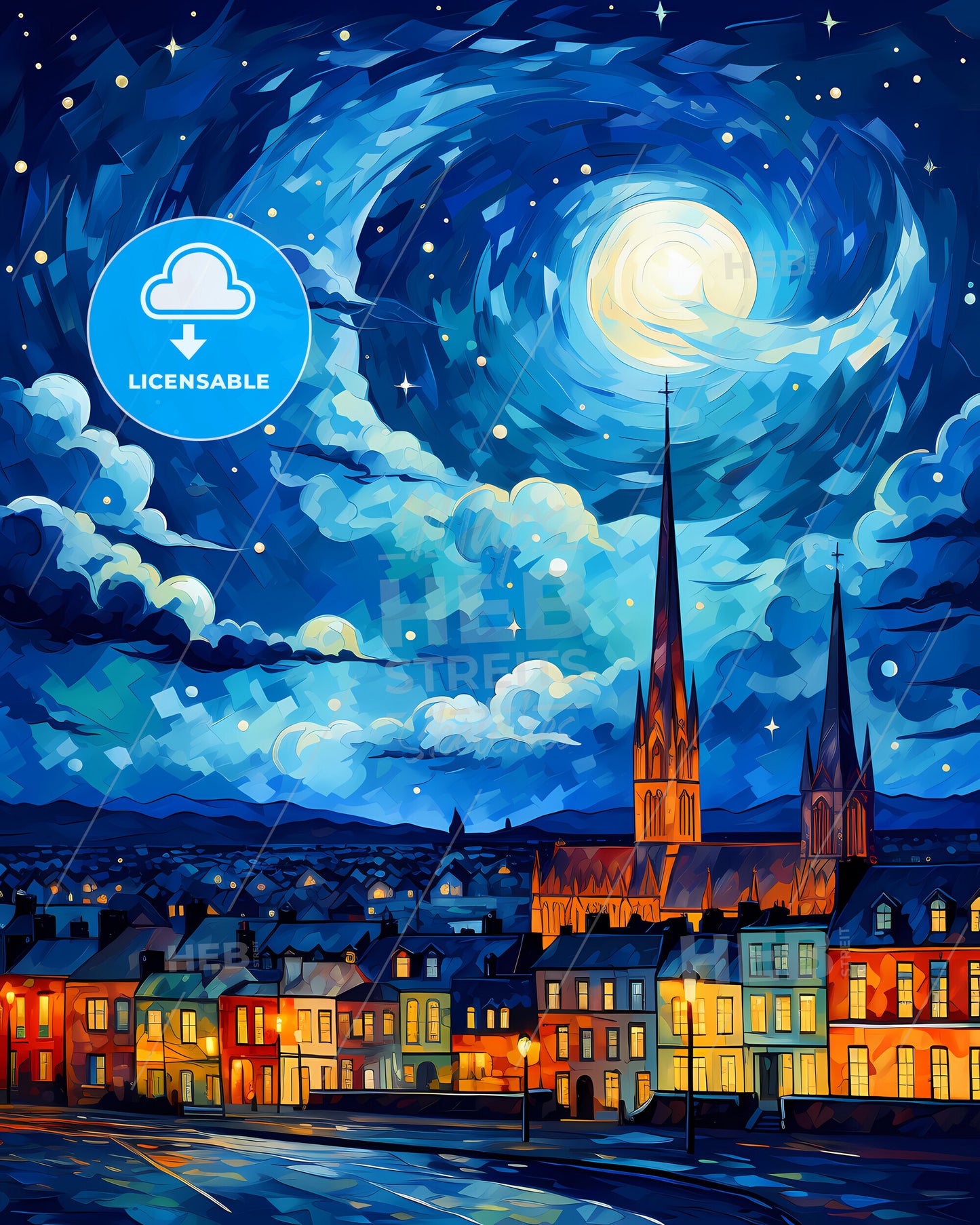 Ennis, County Clare, a painting of a city at night