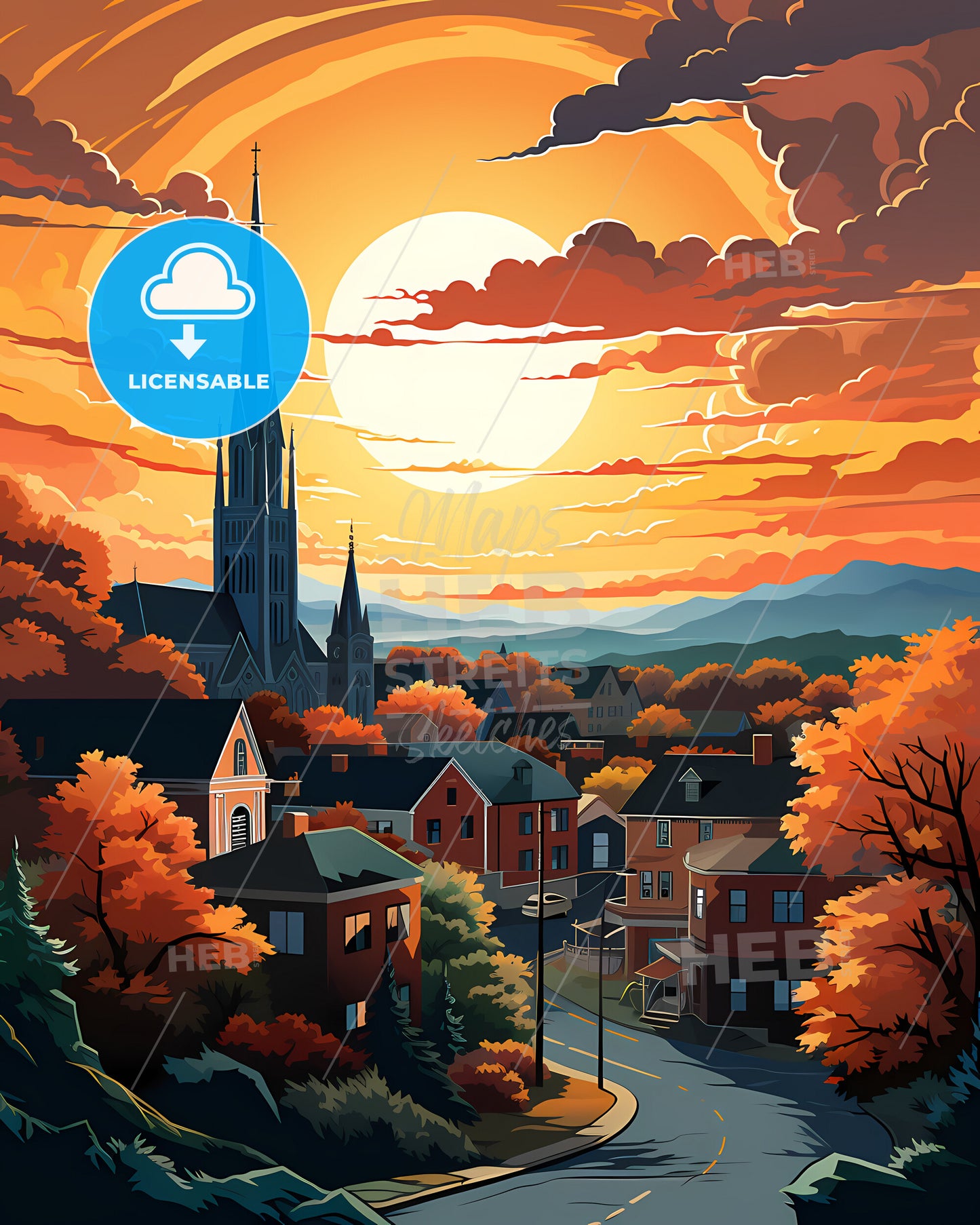 Danbury, Connecticut, a city with a church and trees