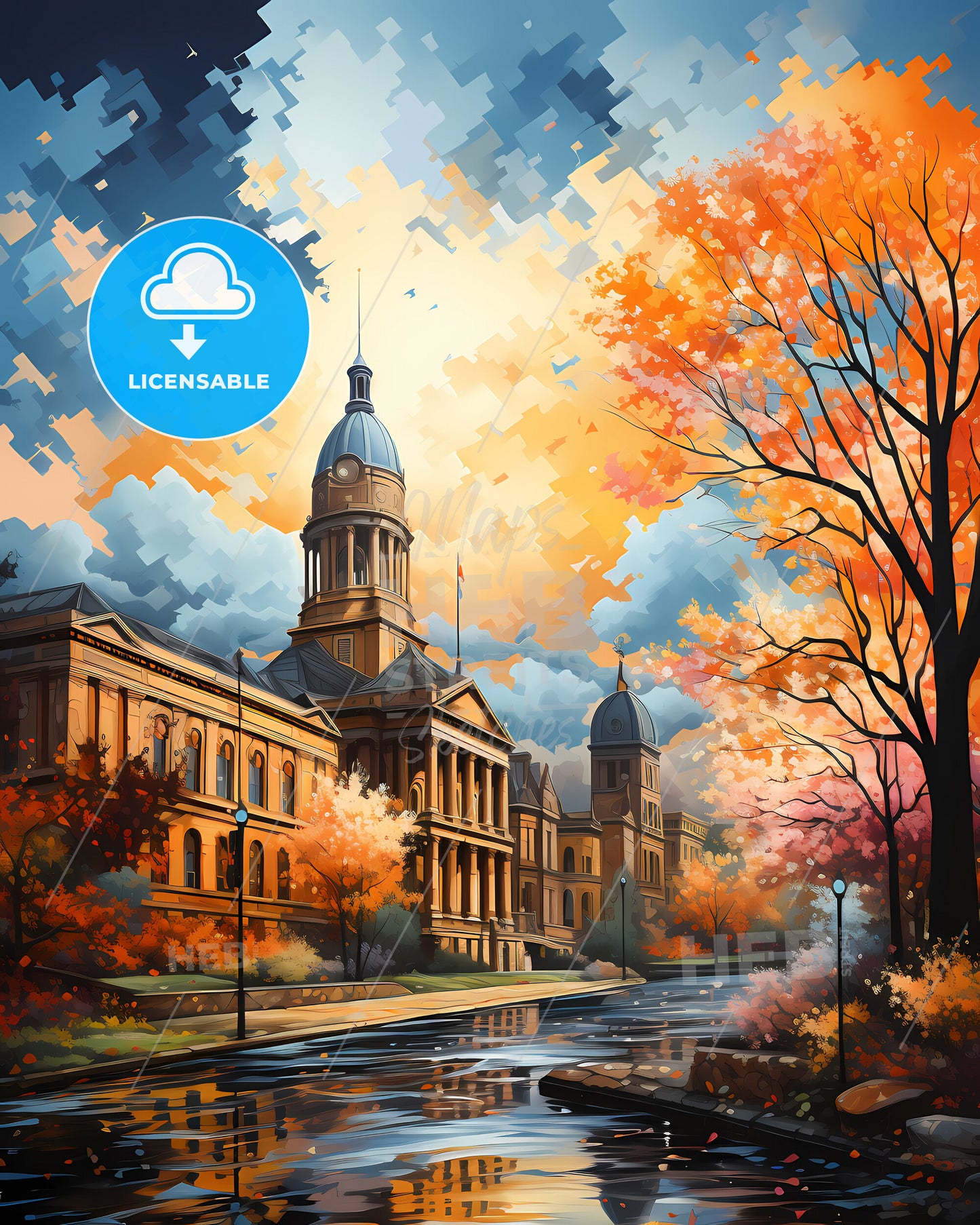 Birmingham, England, a building with a tower and trees in front of it