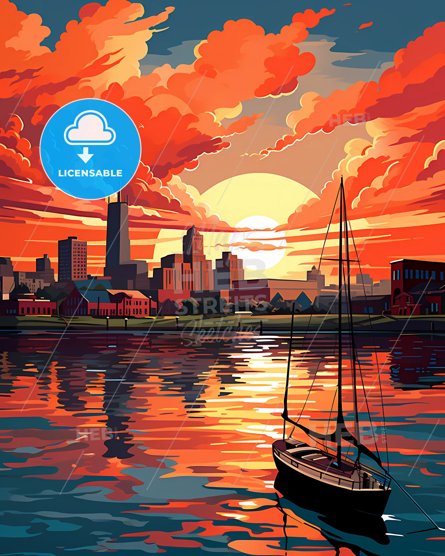 Portsmouth, Virginia, a sunset over a city