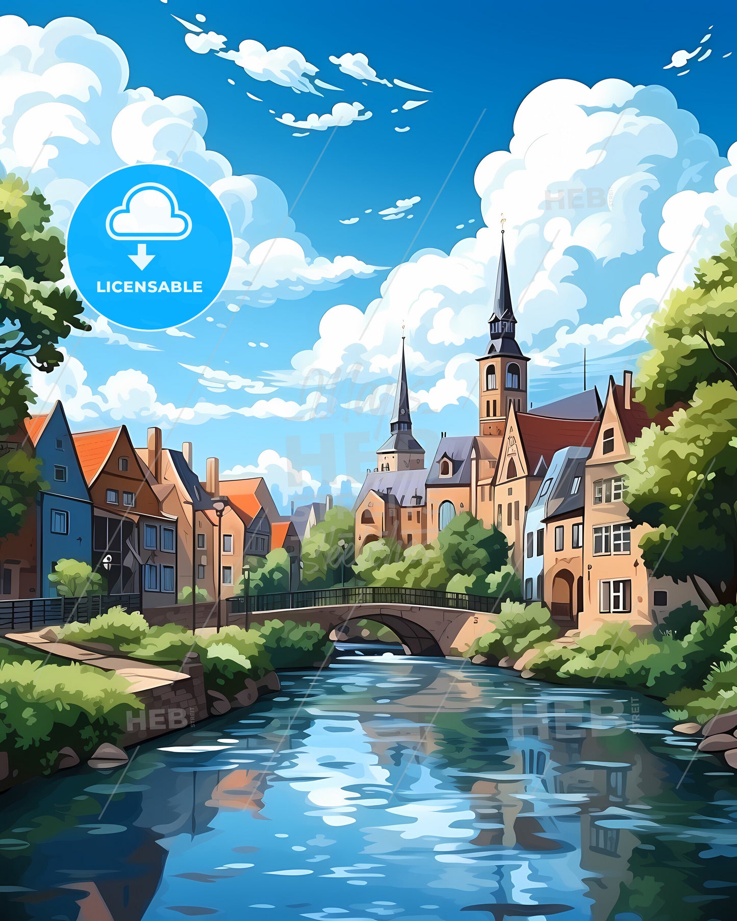 Haarlem, Netherlands, a river with a bridge and buildings