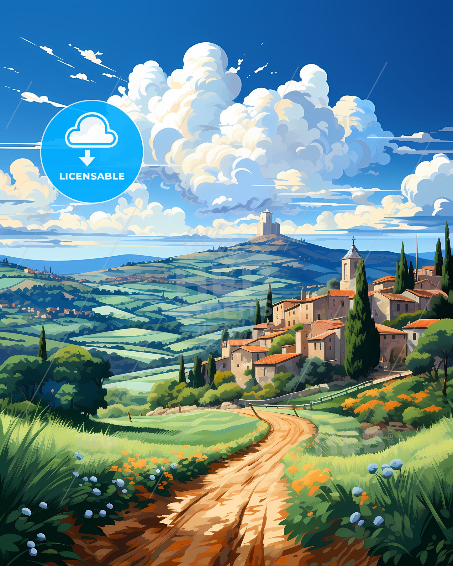 Velletri, Italy, a landscape with a road and a village