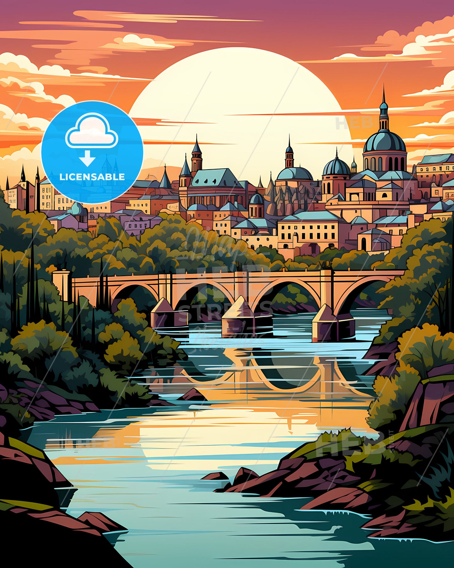 Cã³Rdoba, Spain, a bridge over a river with trees and buildings