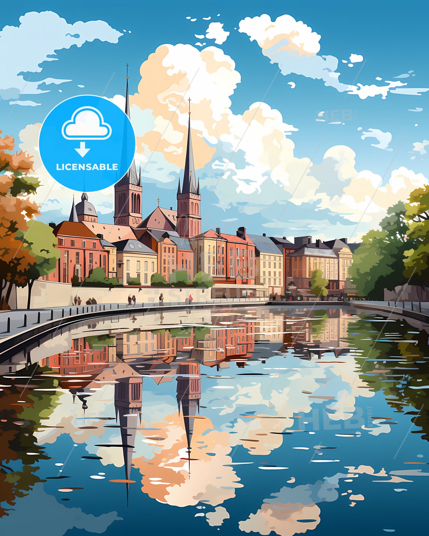 Naas, County Kildare, a water body with buildings and trees