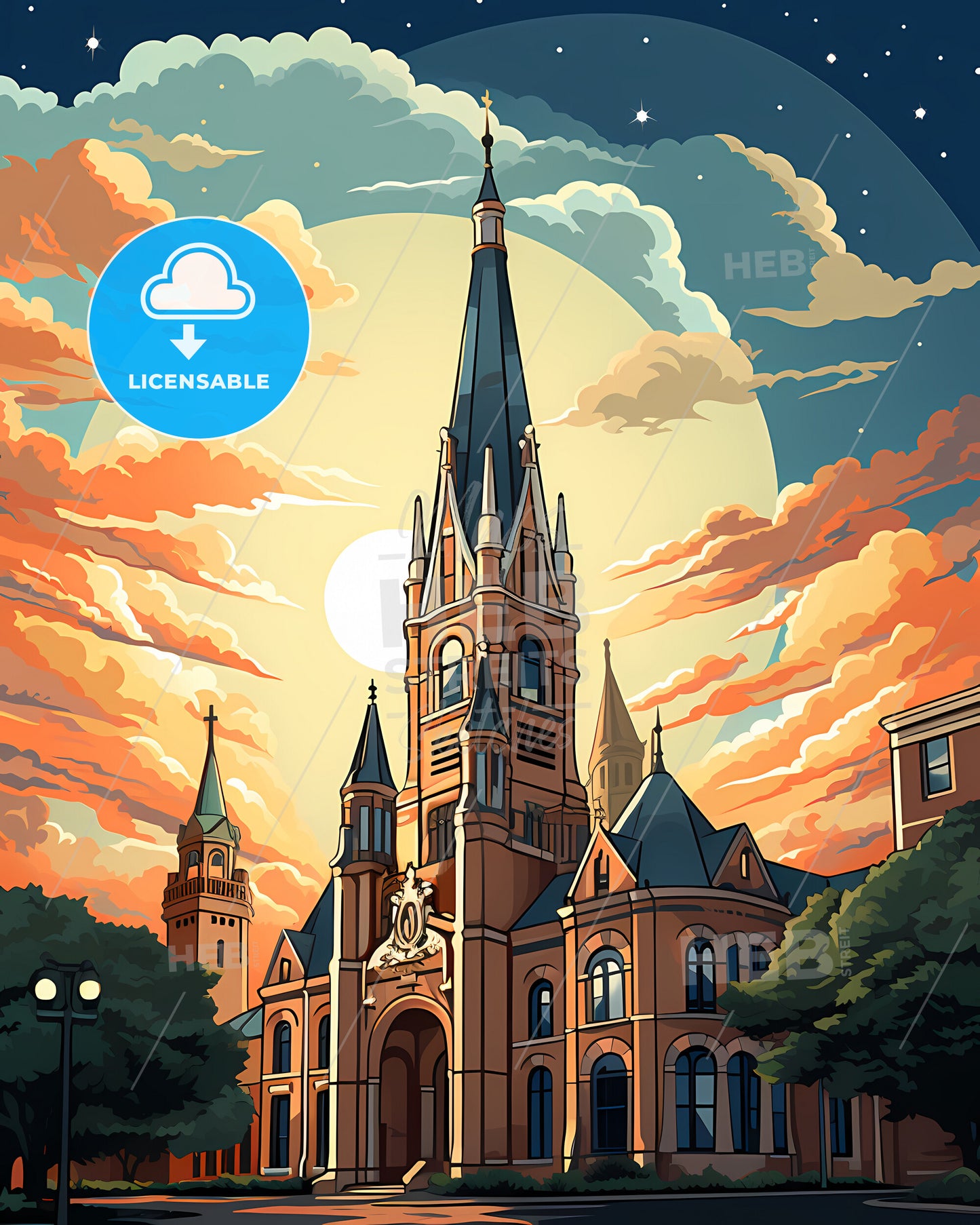 Frisco, Texas, a large building with a steeple and trees in front of it