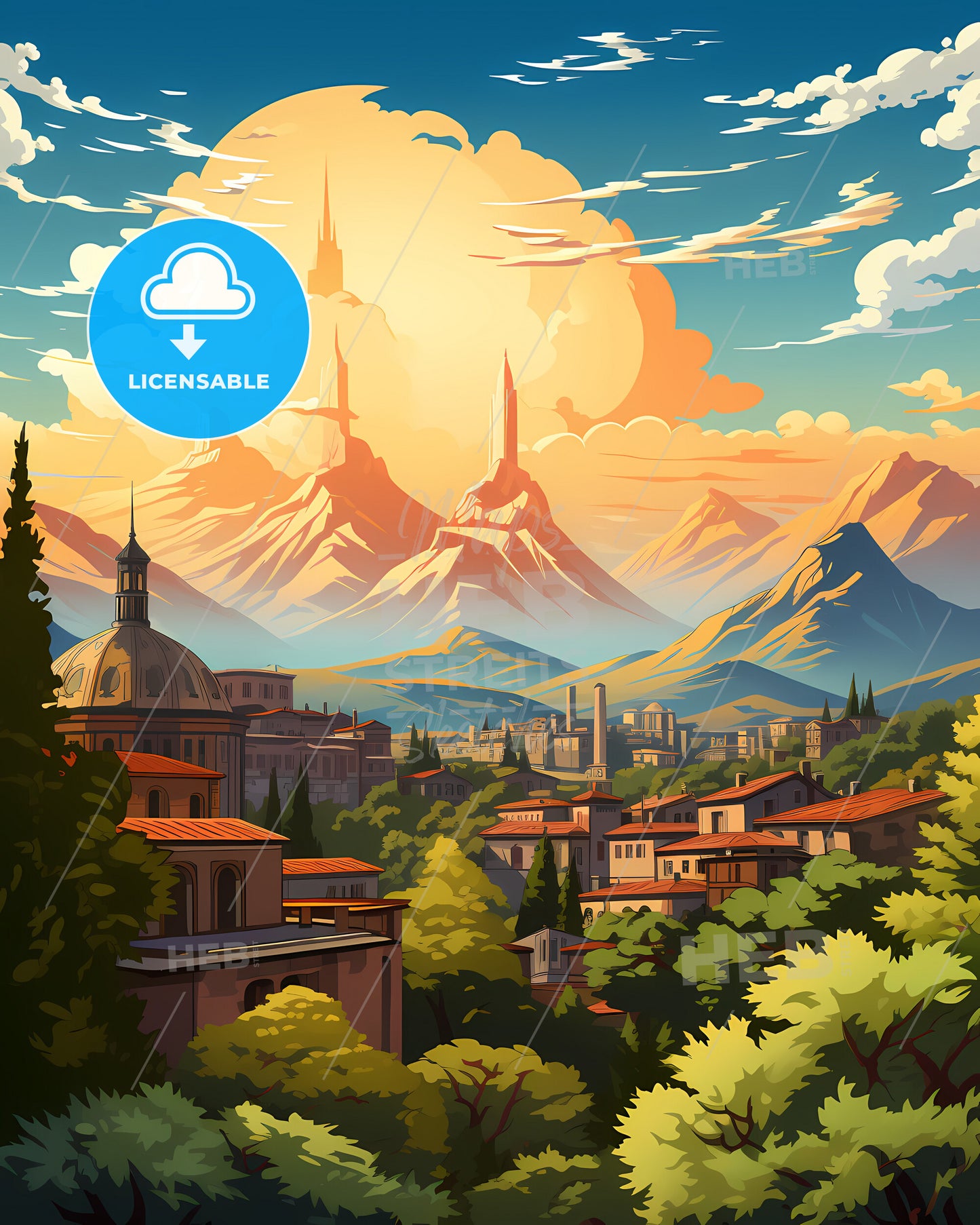 Milan, Italy, a city in a valley with mountains and trees