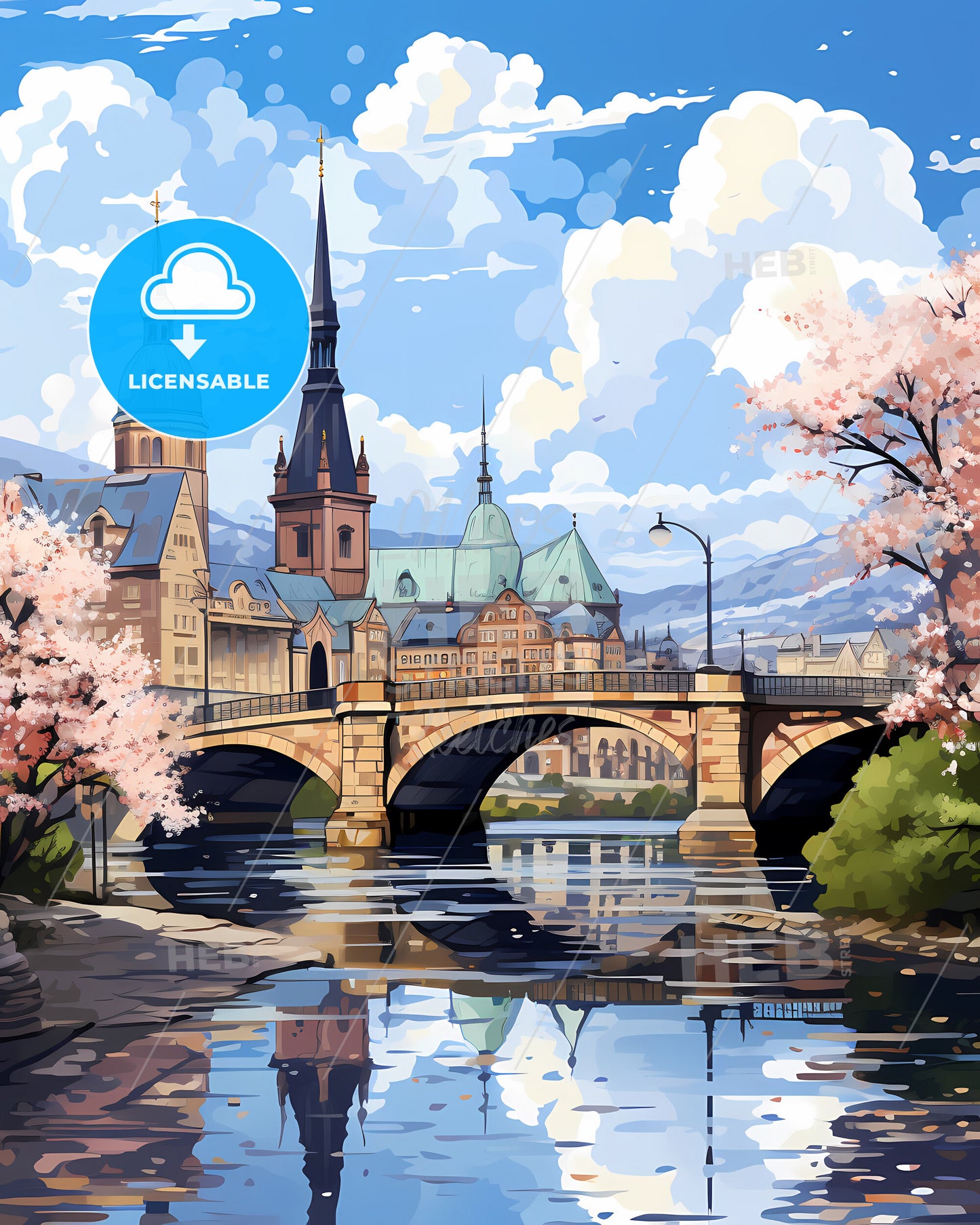 Drammen, Norway, a bridge over a river with trees and buildings