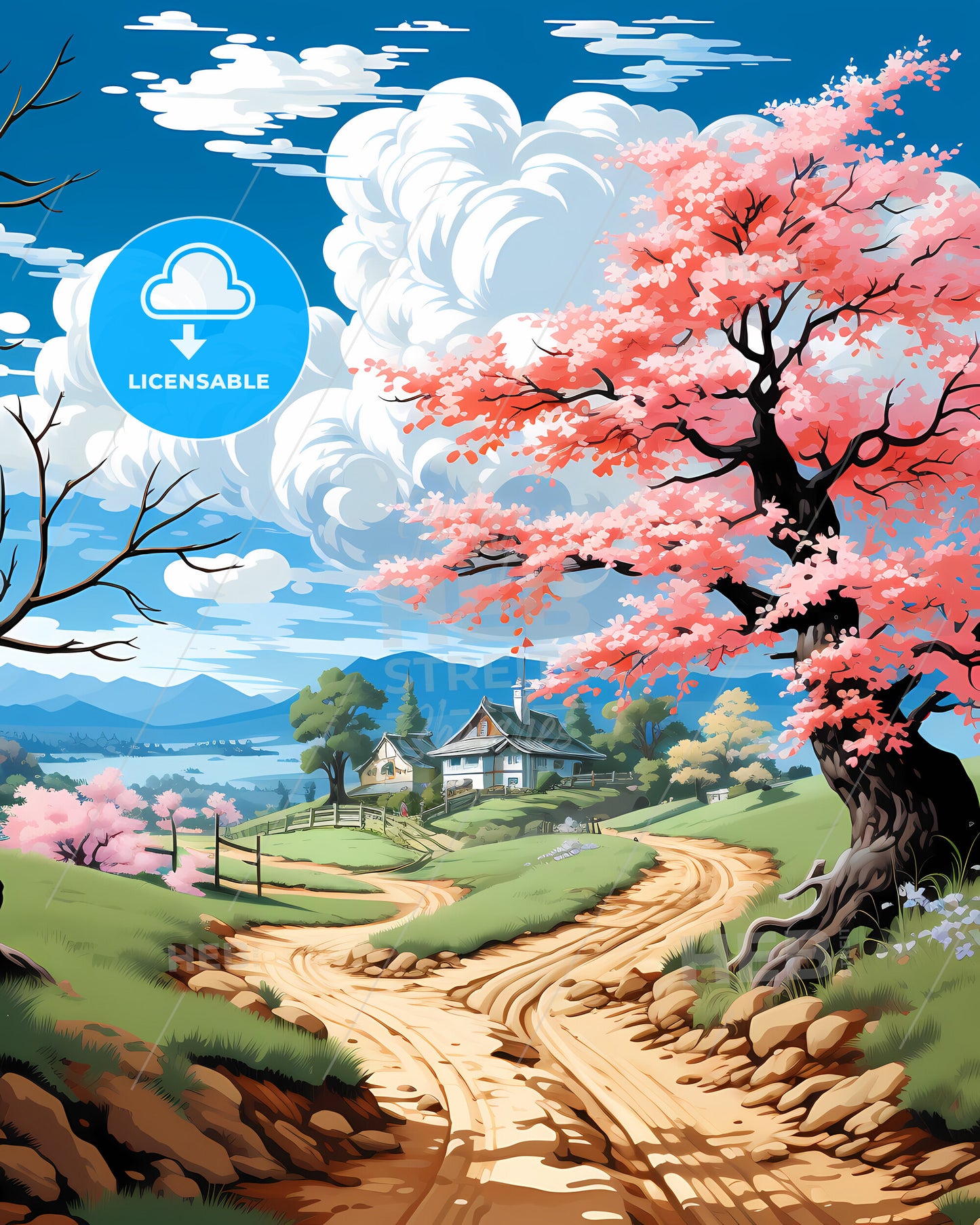 Sarpsborg, Norway, a painting of a house and a dirt road