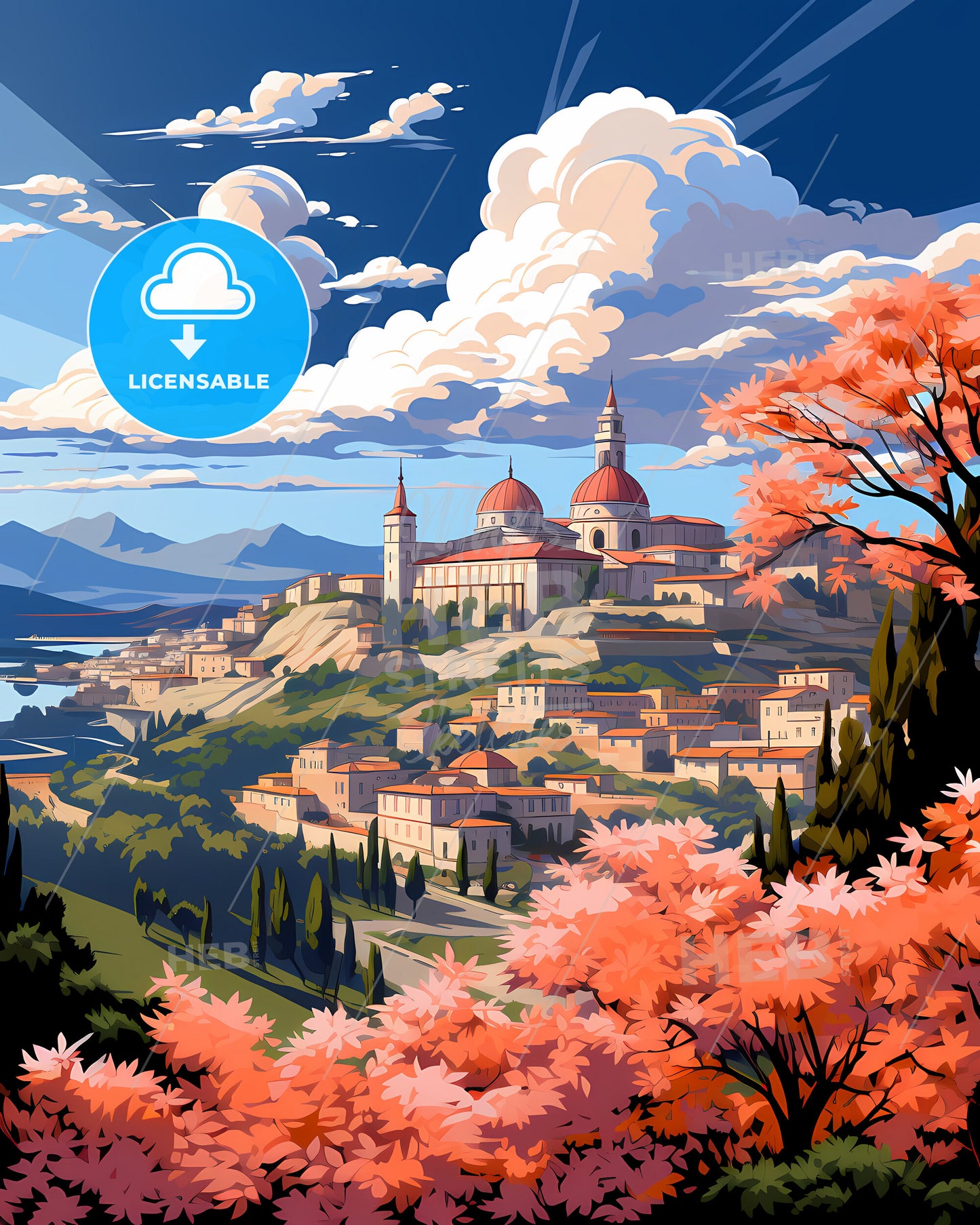 Fano, Italy, a landscape of a town with a building and trees