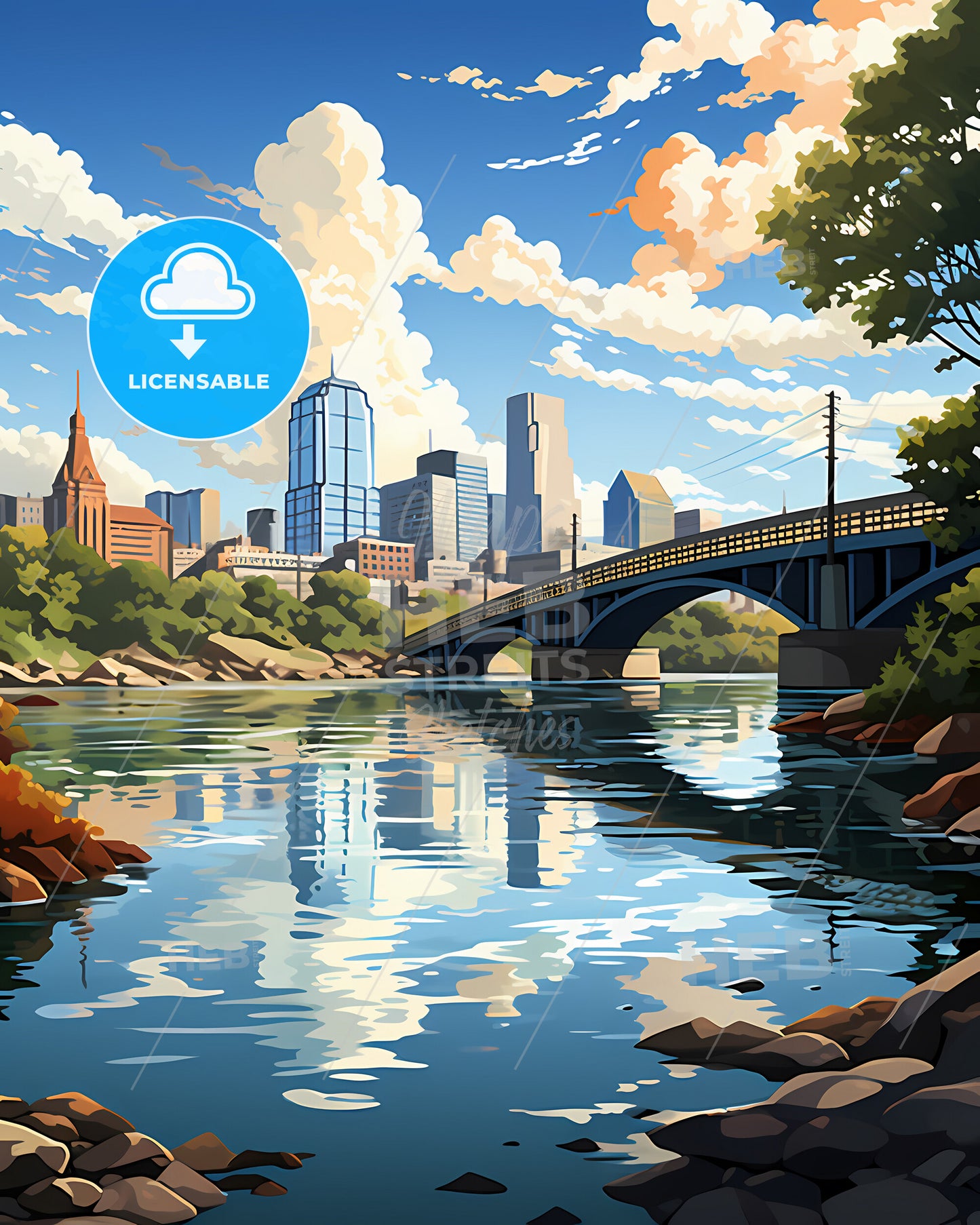 Allen, Texas, a bridge over a river with trees and a city in the background