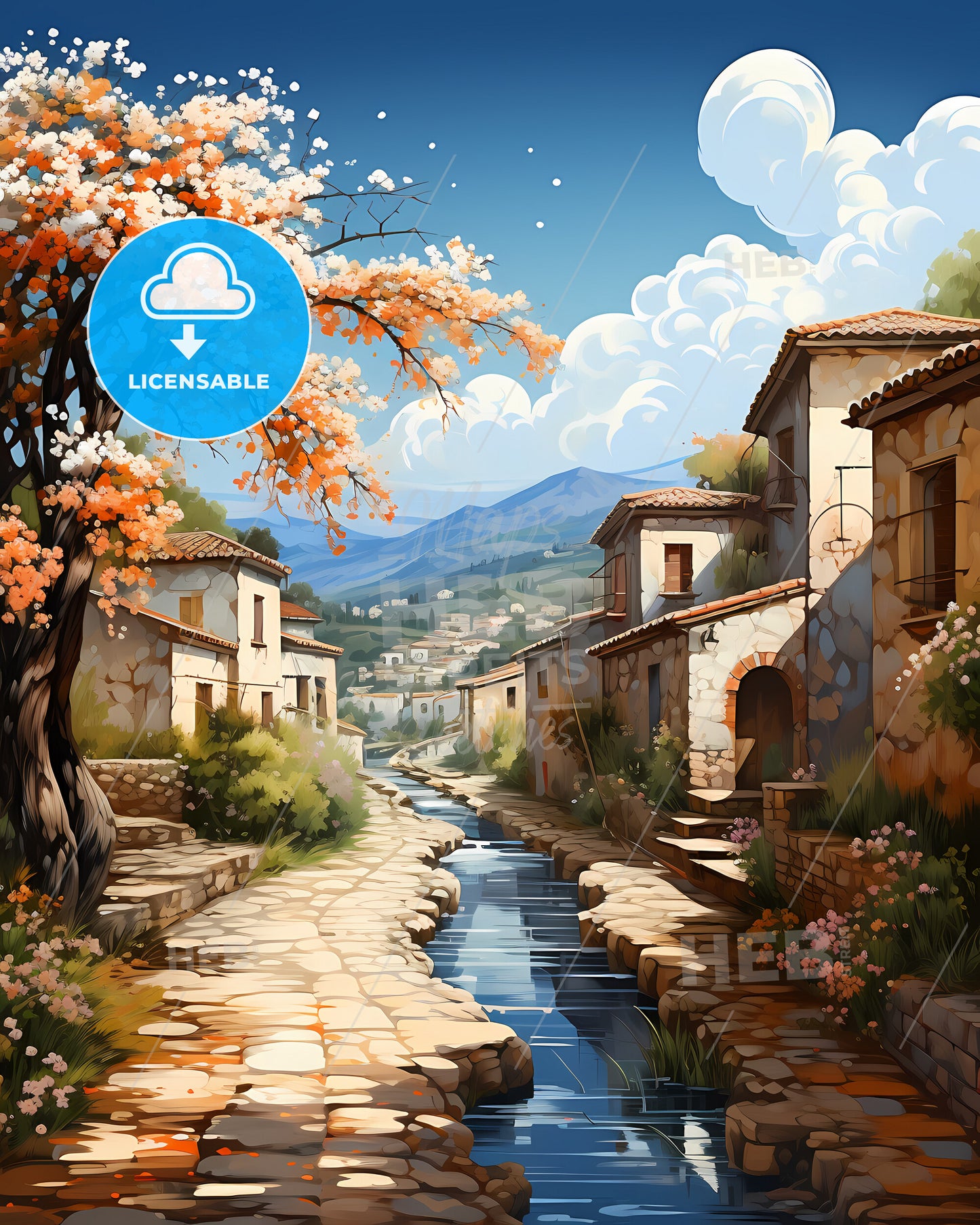 Battipaglia, Italy, a water way between buildings