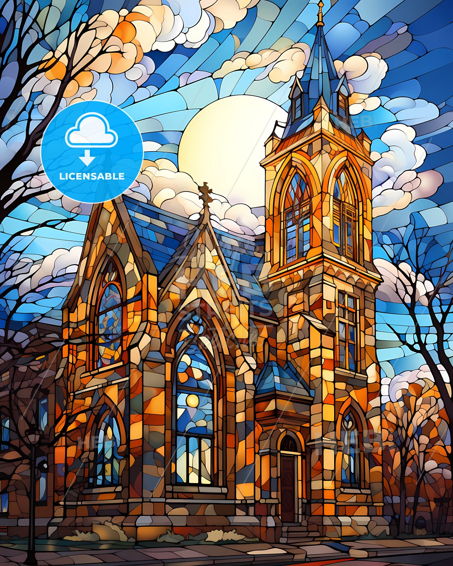 Kharkiv, Ukraine, a stained glass church with a sun behind it