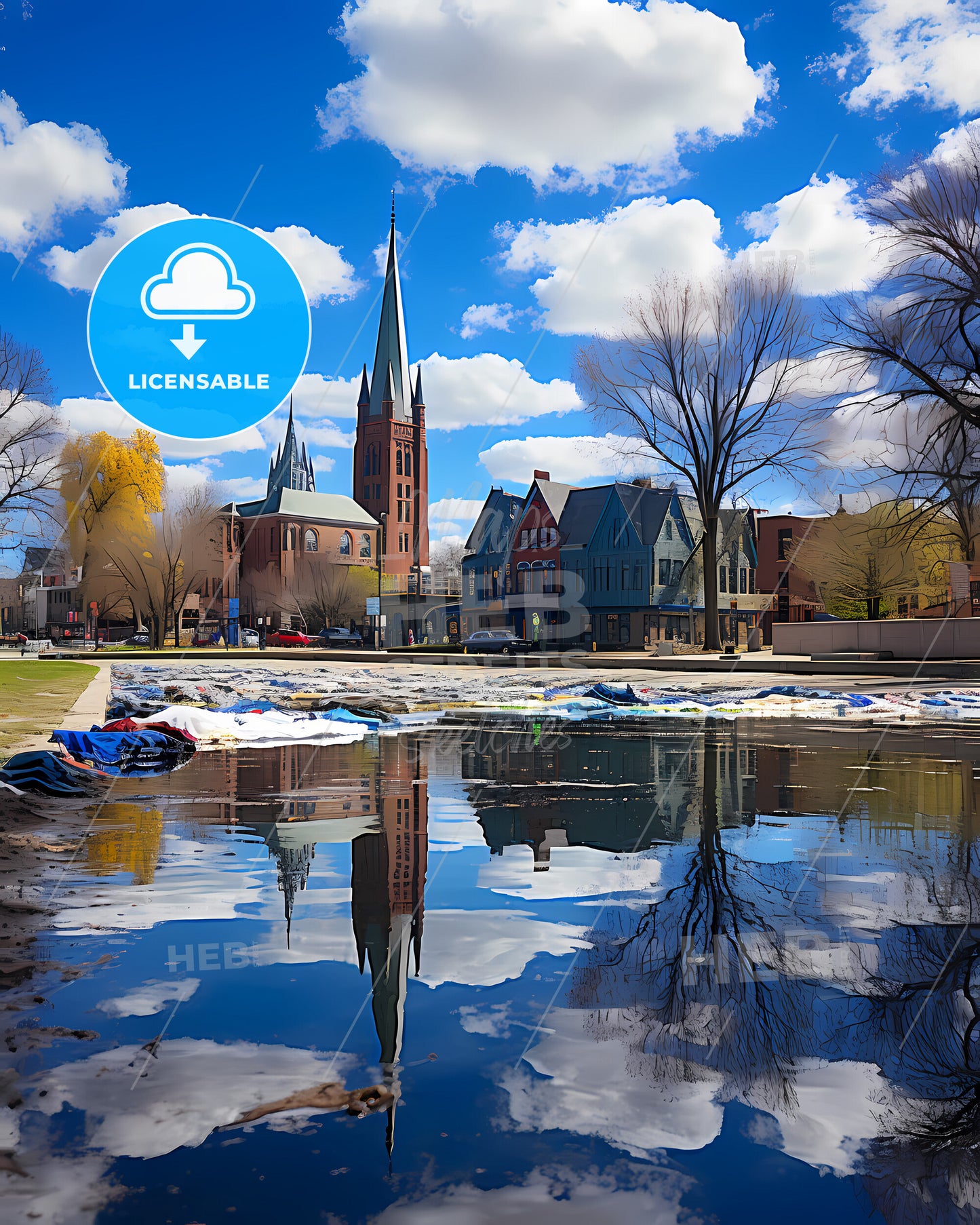 Palatine, Illinois, a body of water with buildings and trees