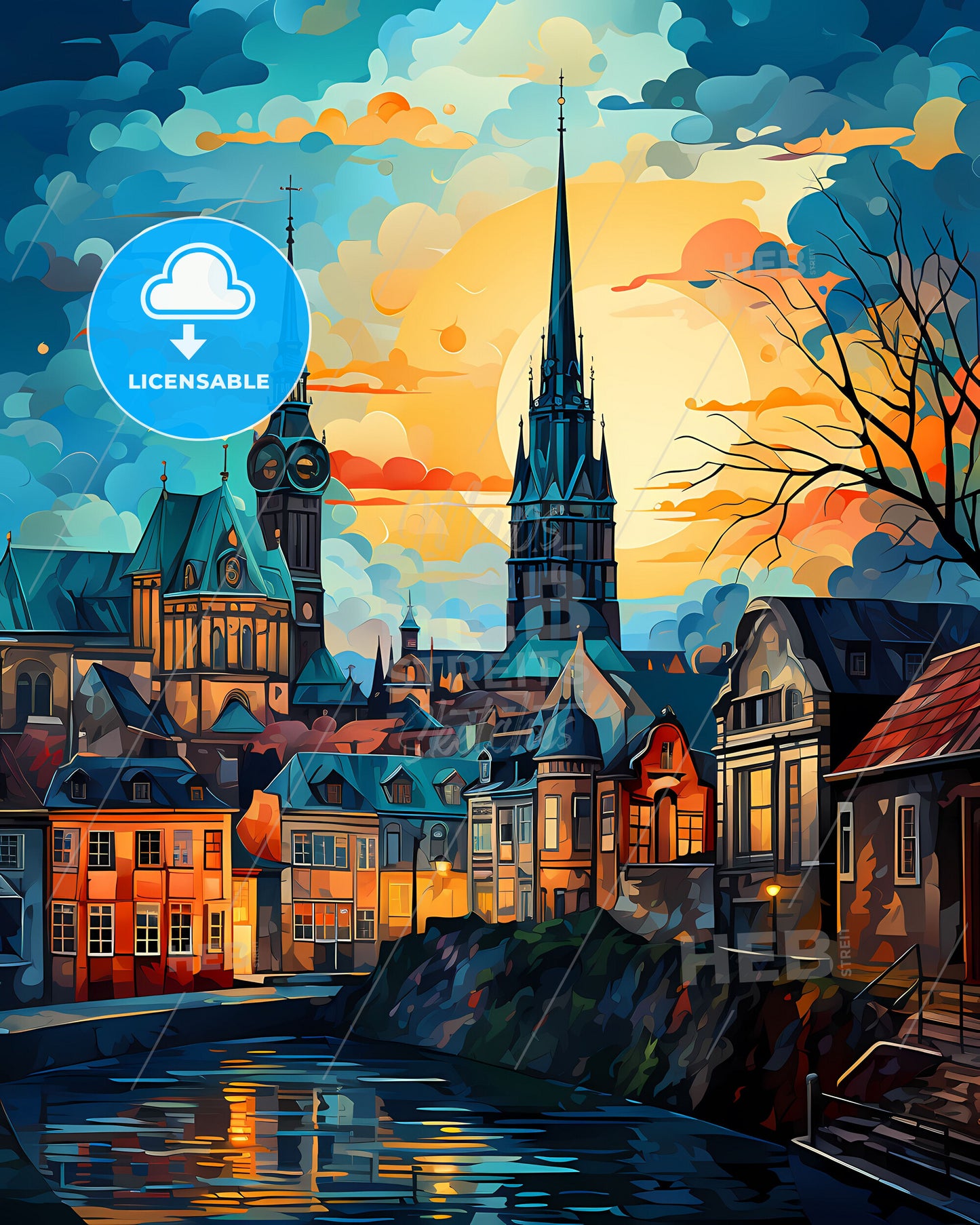 Westland, Netherlands, a colorful sunset over a city