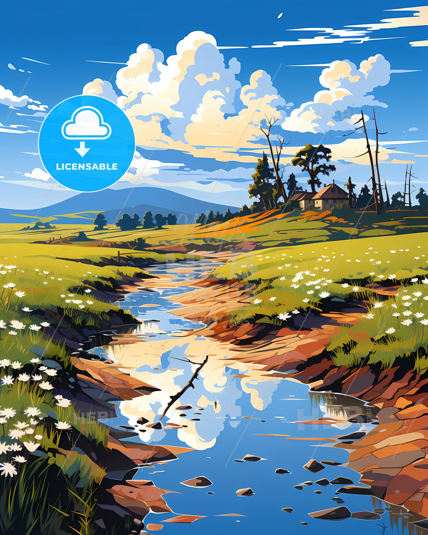 Kostanay, Kazakhstan, a stream of water in a field