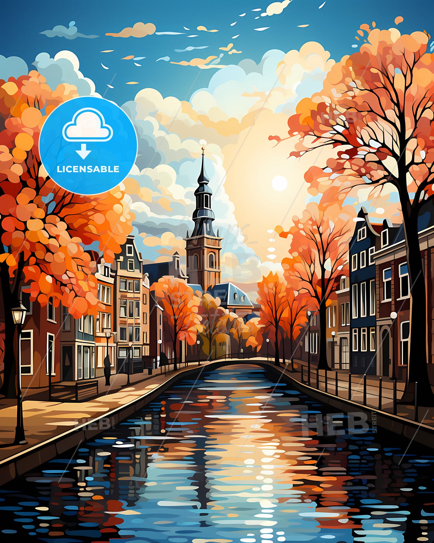 Rijswijk, Netherlands, a water canal with trees and buildings in the background