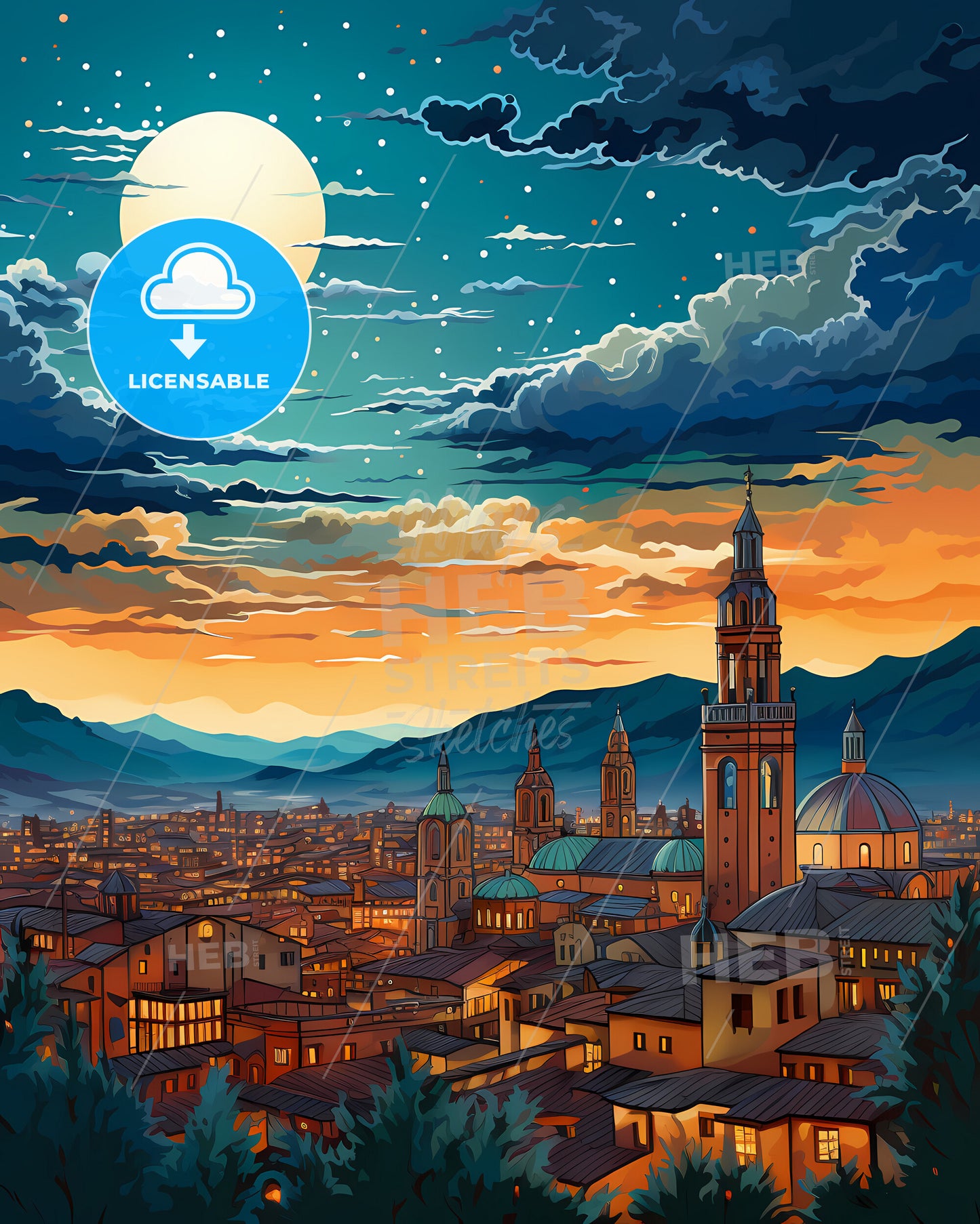 Bologna, Italy, a lively and colourful cityscape