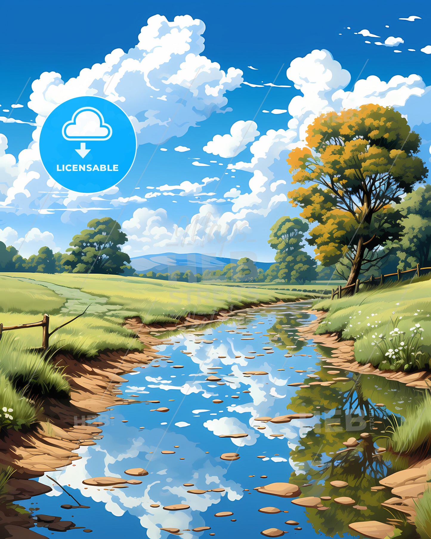 Middlesbrough, North East England, a stream of water in a grassy field