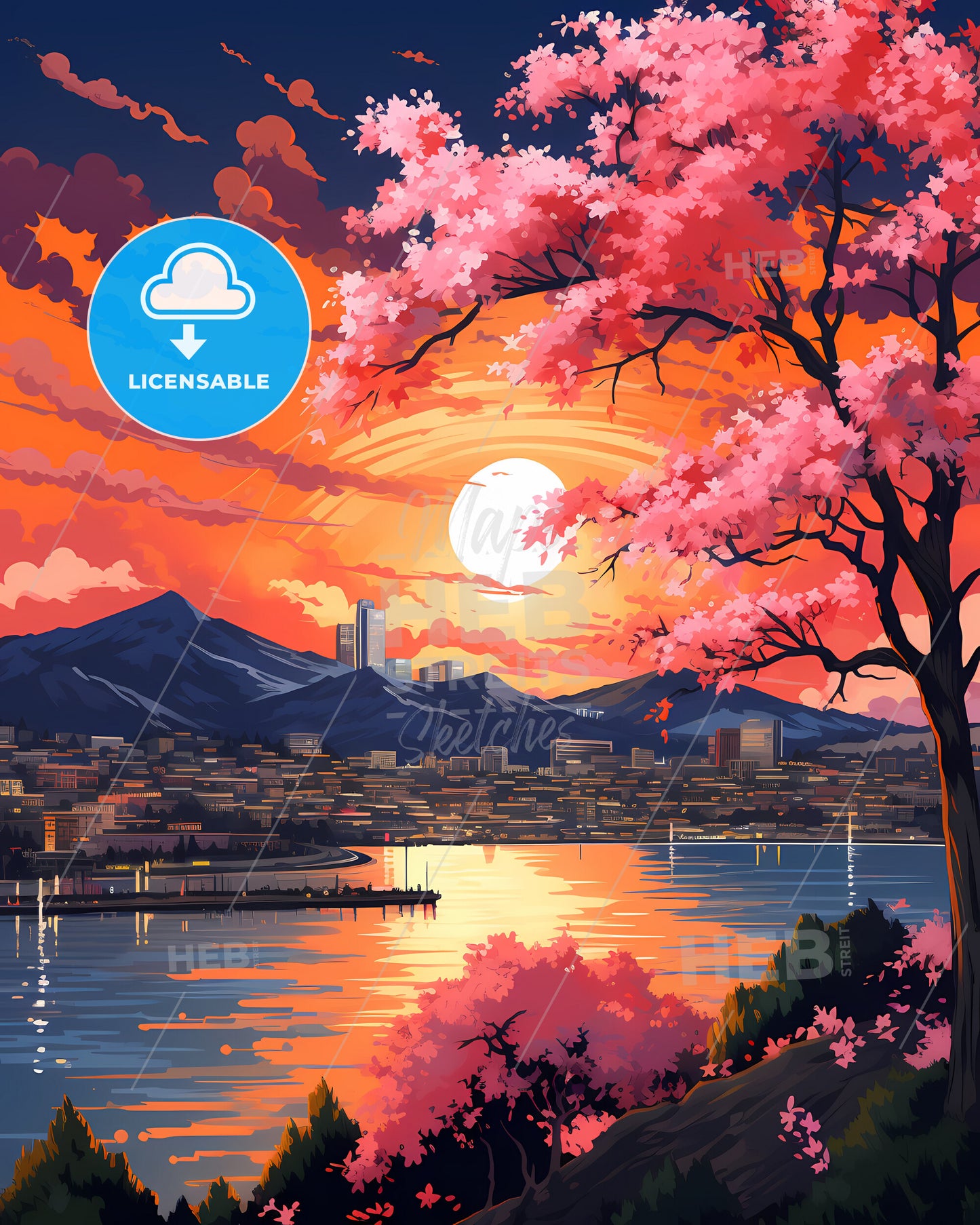 Kristiansand, Norway, a sunset over a city