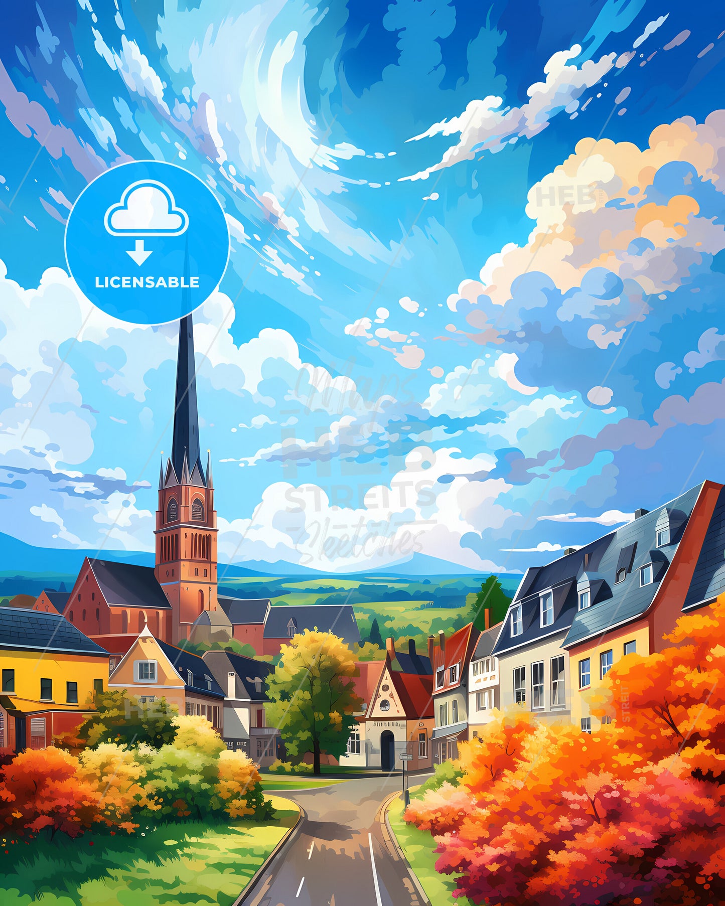 Heerlen, Netherlands, a colorful landscape of a town