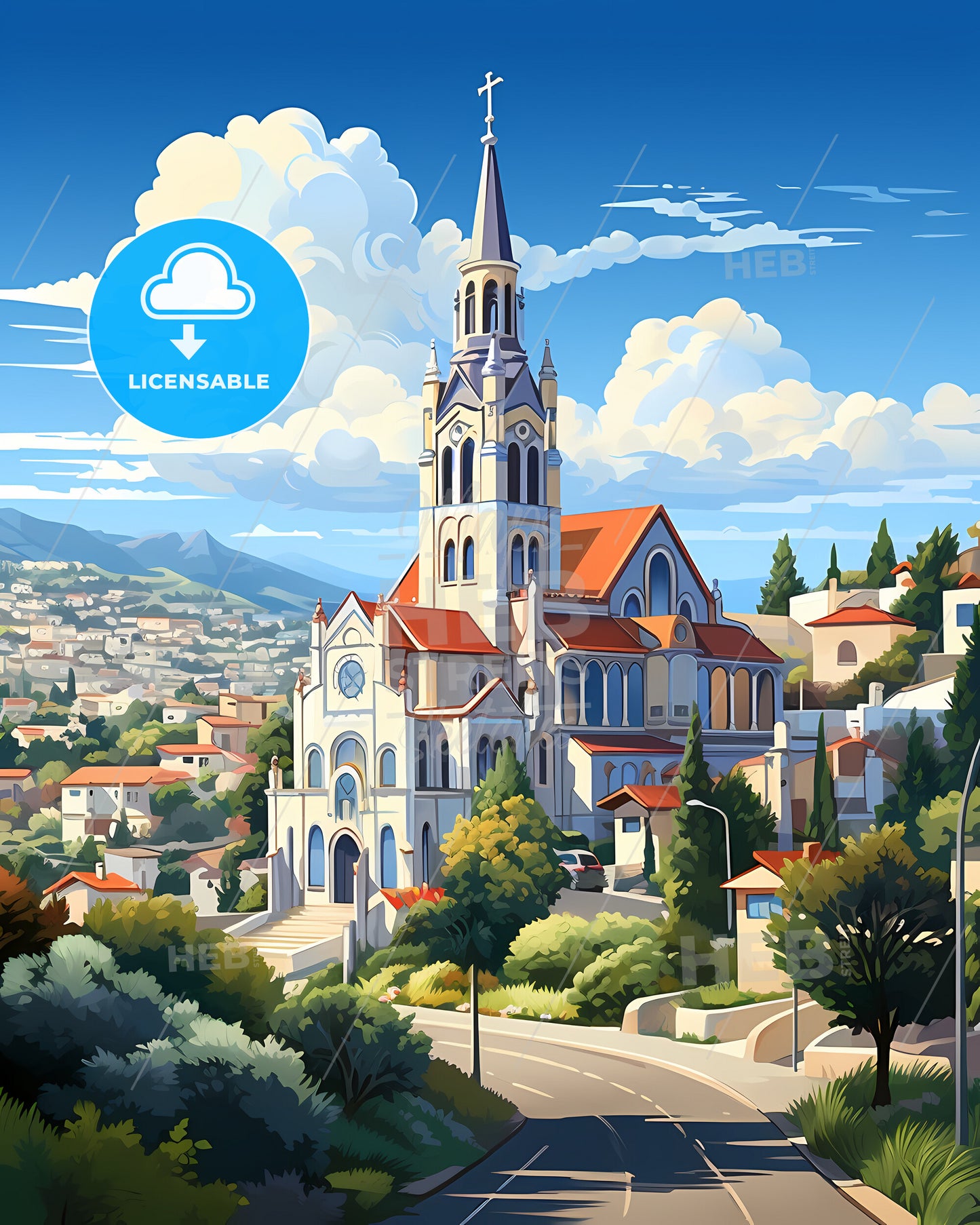 Maia, Portugal, a church with a steeple and trees