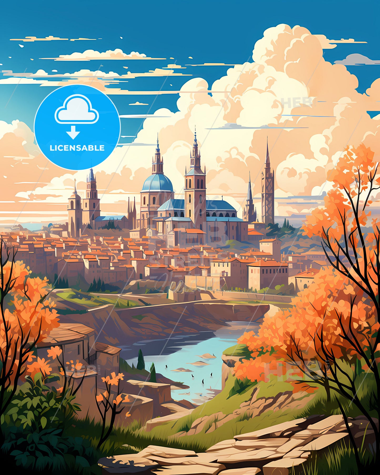 Zaragoza, Spain, a city with towers and a river