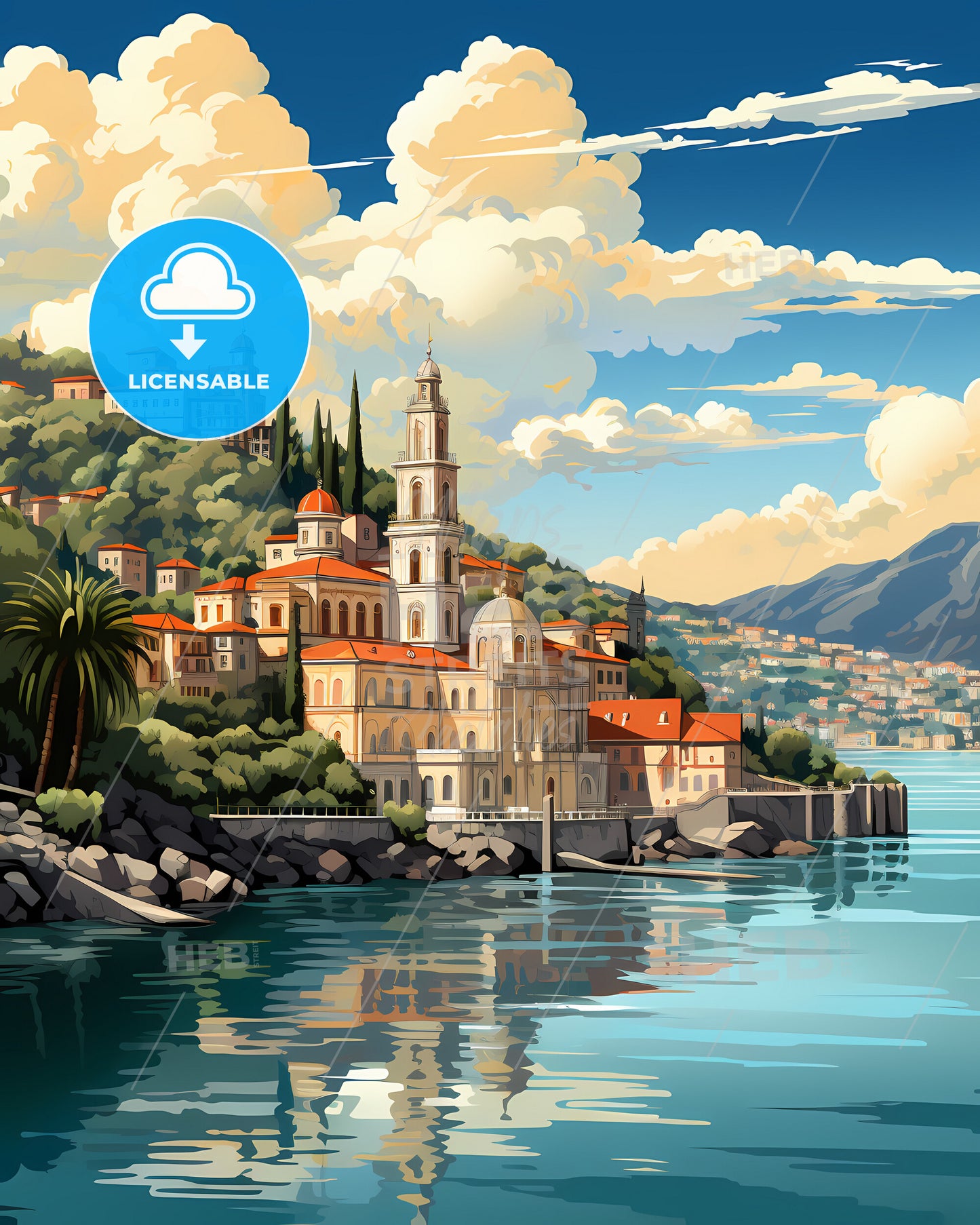 Sanremo, Italy, a city on a hill next to a body of water