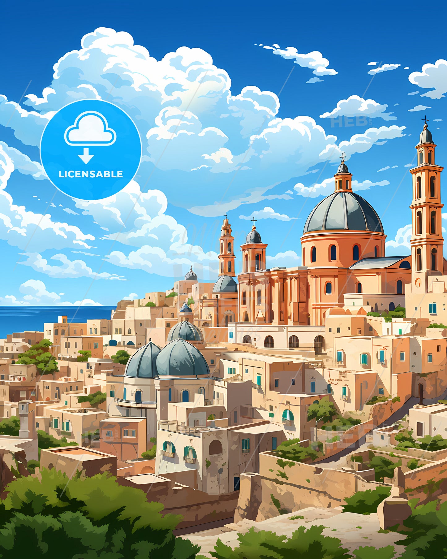 Brindisi, Italy, a city with a dome and towers