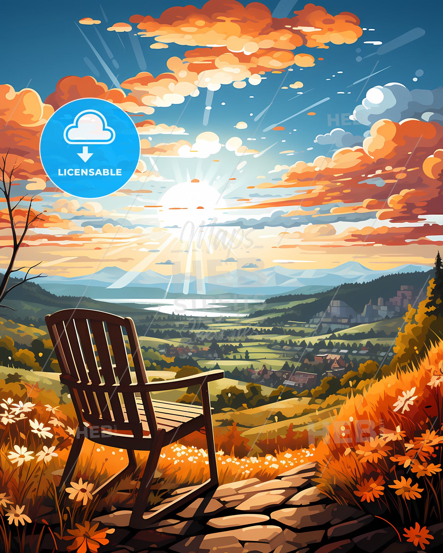 Sandefjord, Norway, a chair on a hill overlooking a valley