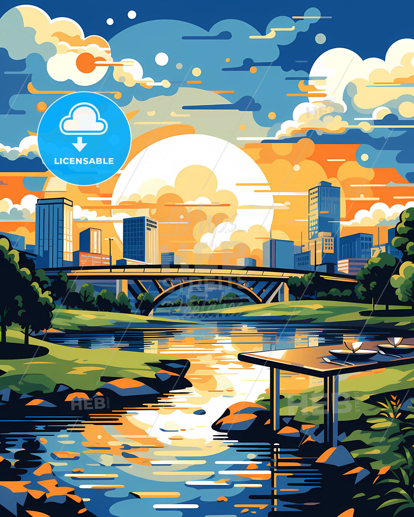 Tyler, Texas, a river with a bridge and a city in the background