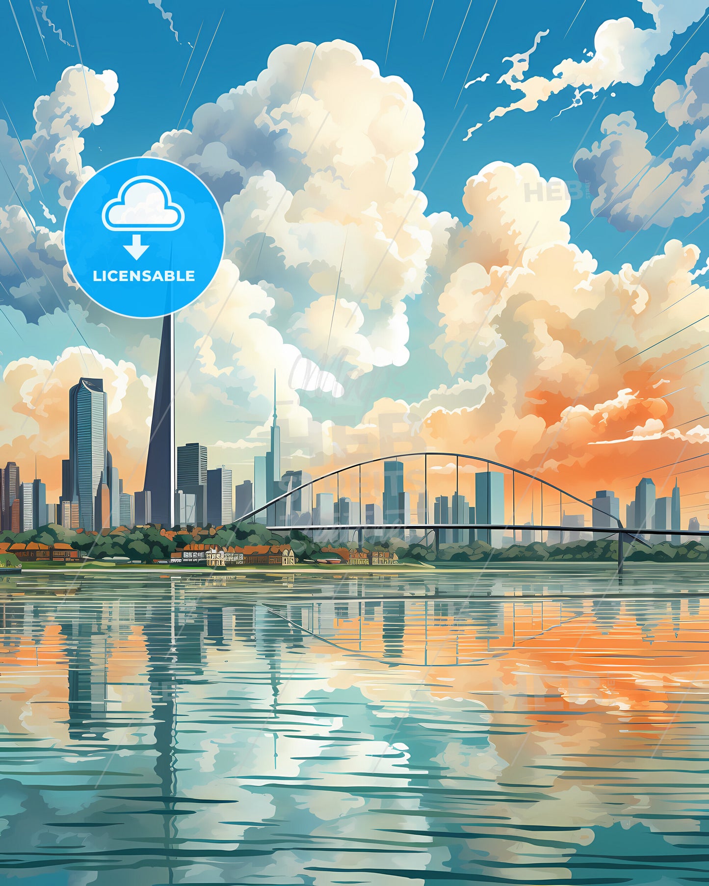 Rotterdam, Netherlands, a city skyline with a bridge over water