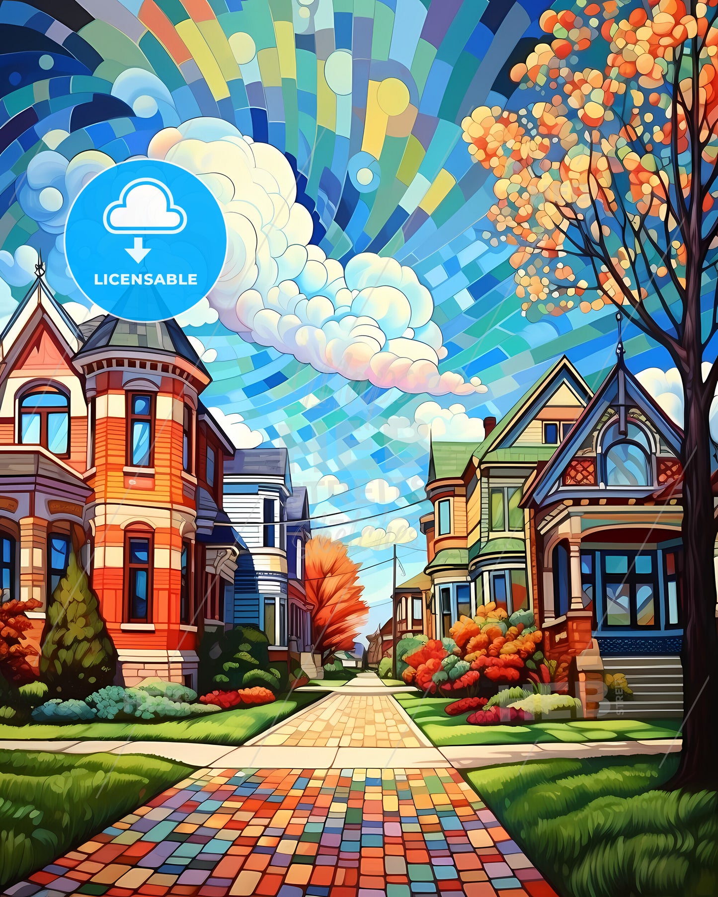 Elizabeth, New Jersey, a colorful street with houses and trees