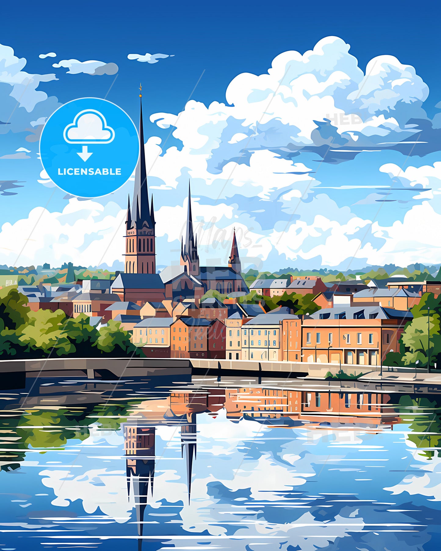 Drogheda, County Louth & County Meath, a water body with buildings and trees