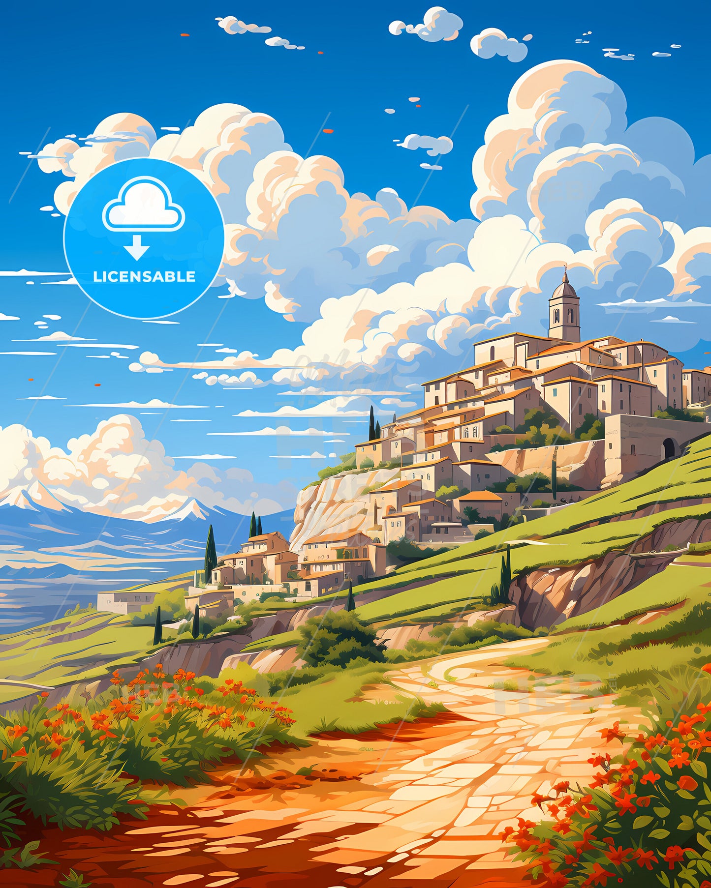 L Aquila, Italy, a landscape of a town on a hill