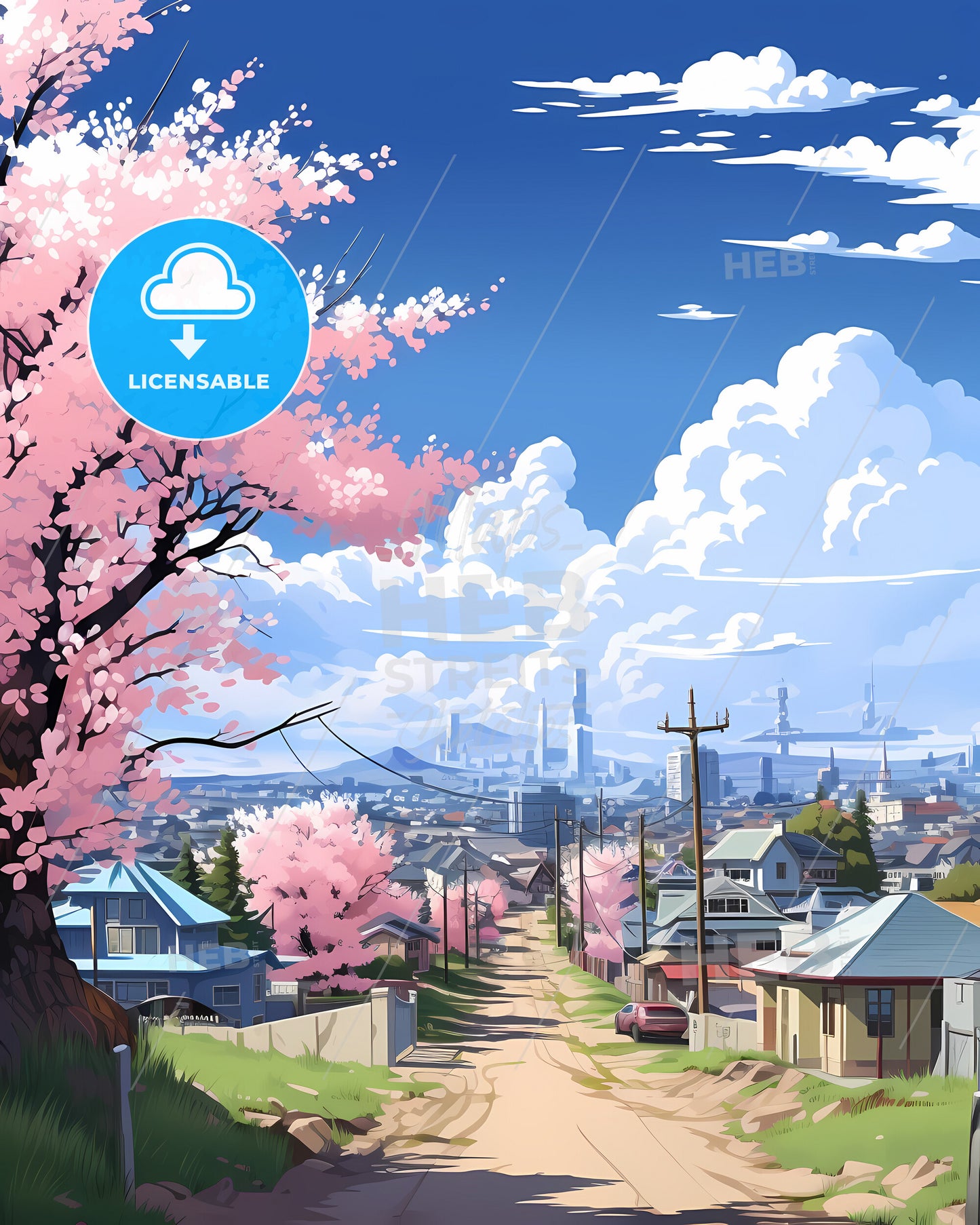 Idaho Falls, Idaho, a road with pink flowers on it and a tree in the middle