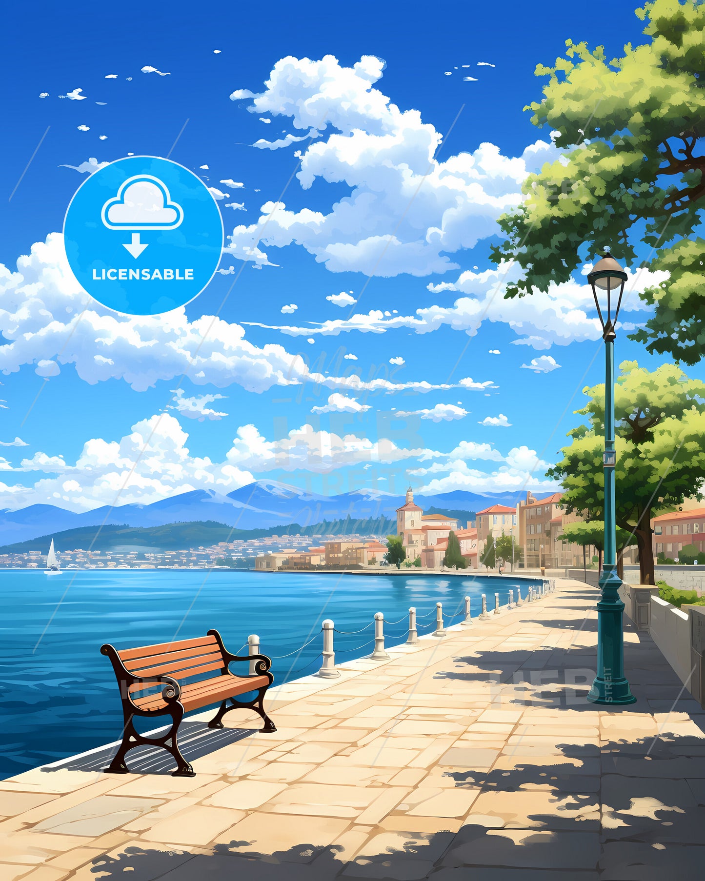 Kristiansand, Norway, a bench on a sidewalk next to a body of water