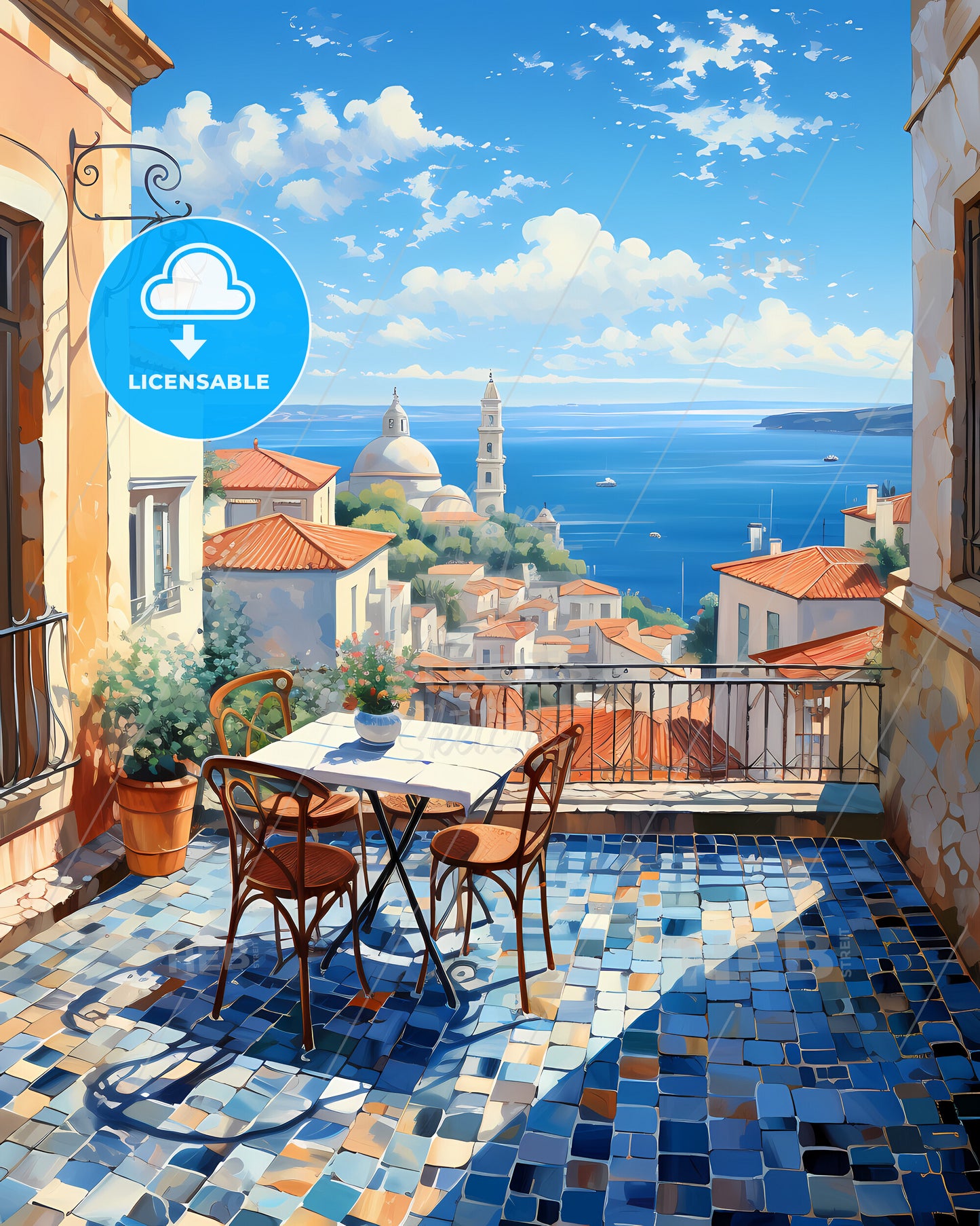 Agualva-Cacem, Portugal, a table and chairs on a balcony overlooking a city