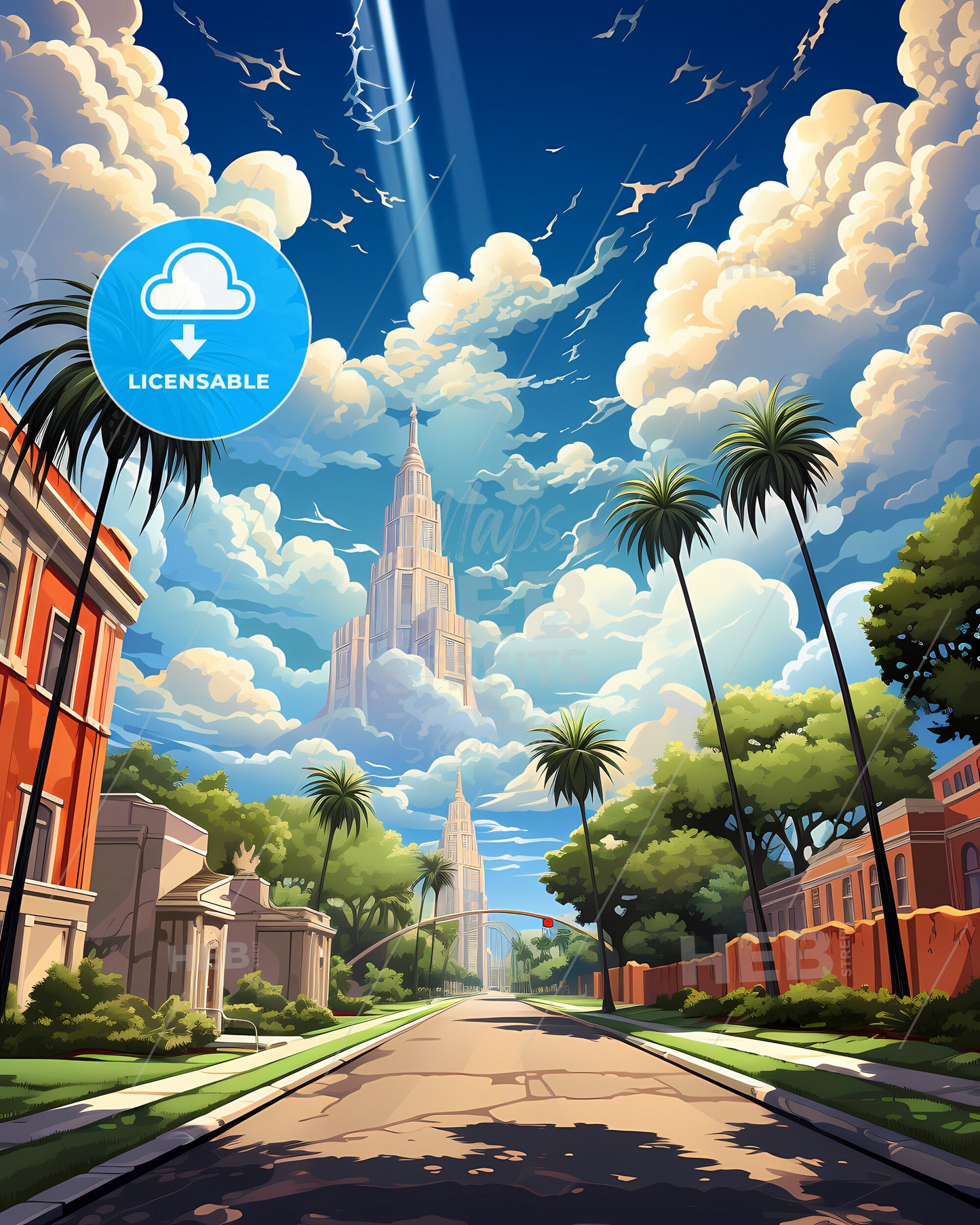 Lakeland, Florida, a street with trees and buildings and a tall building in the distance