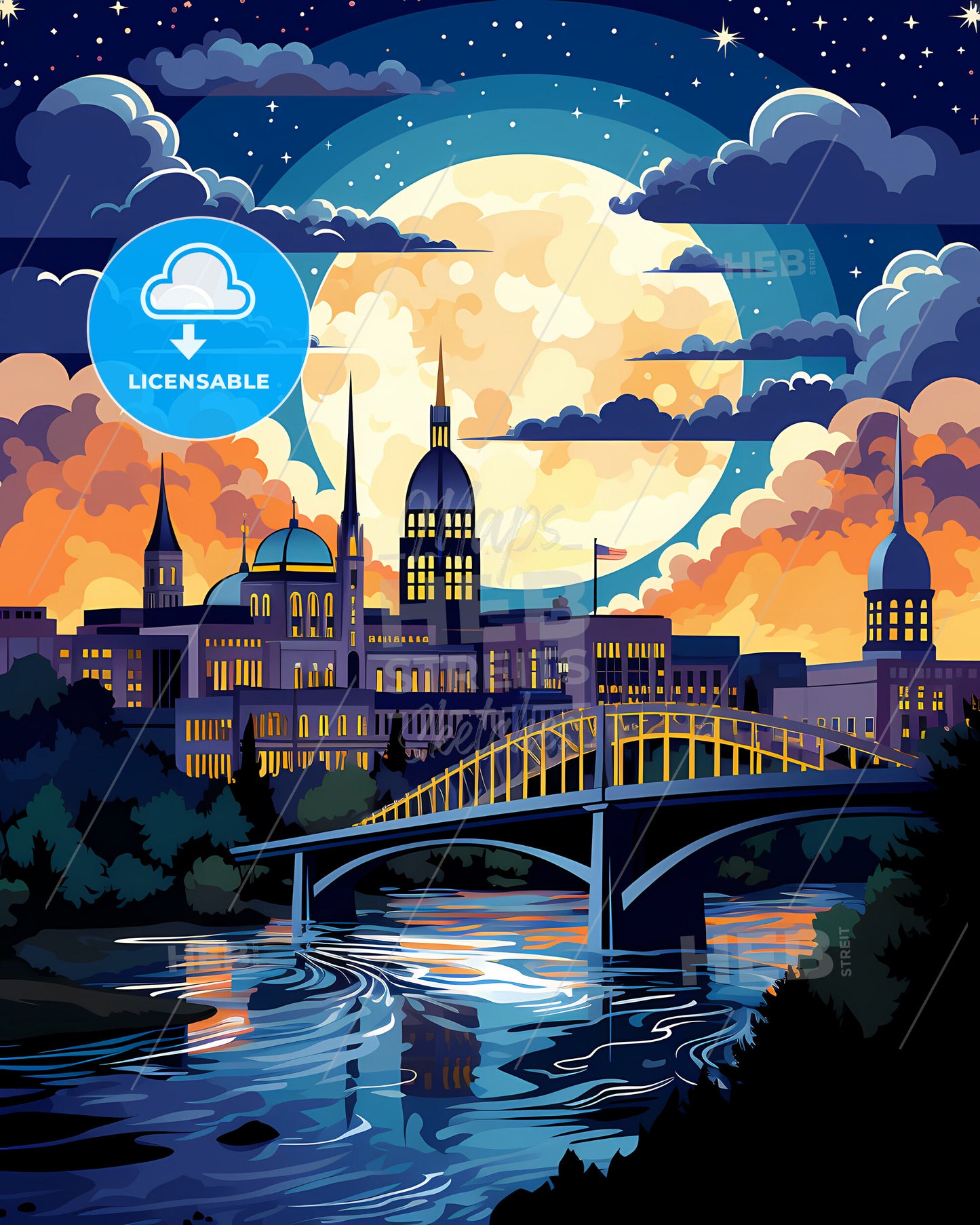 Huntsville, Alabama, a bridge over a river with a city in the background