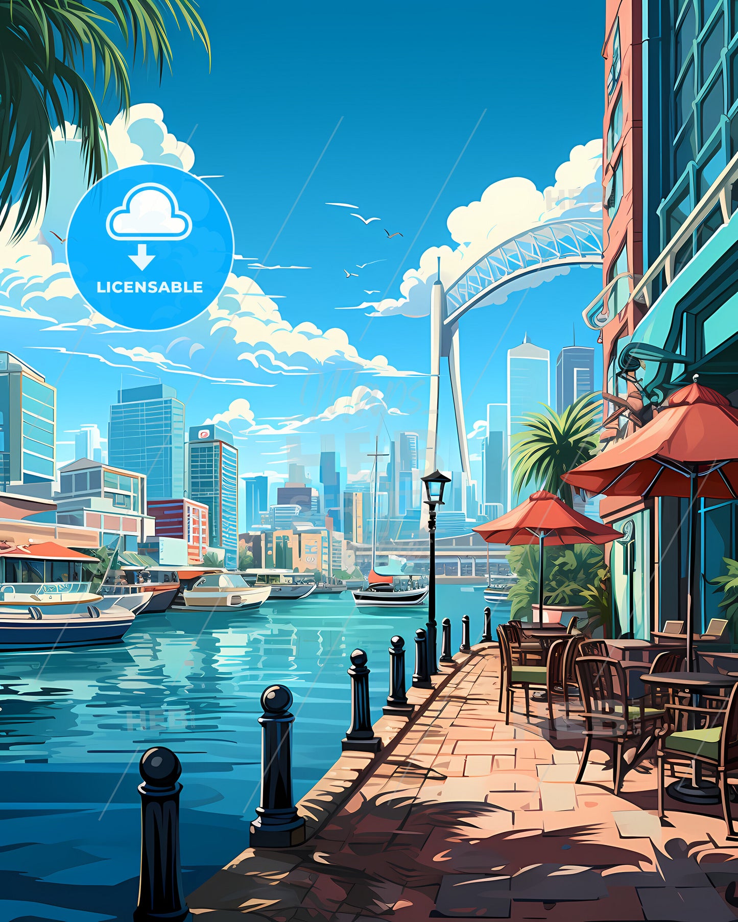 Rotterdam, Netherlands, a city waterfront with a bridge and boats