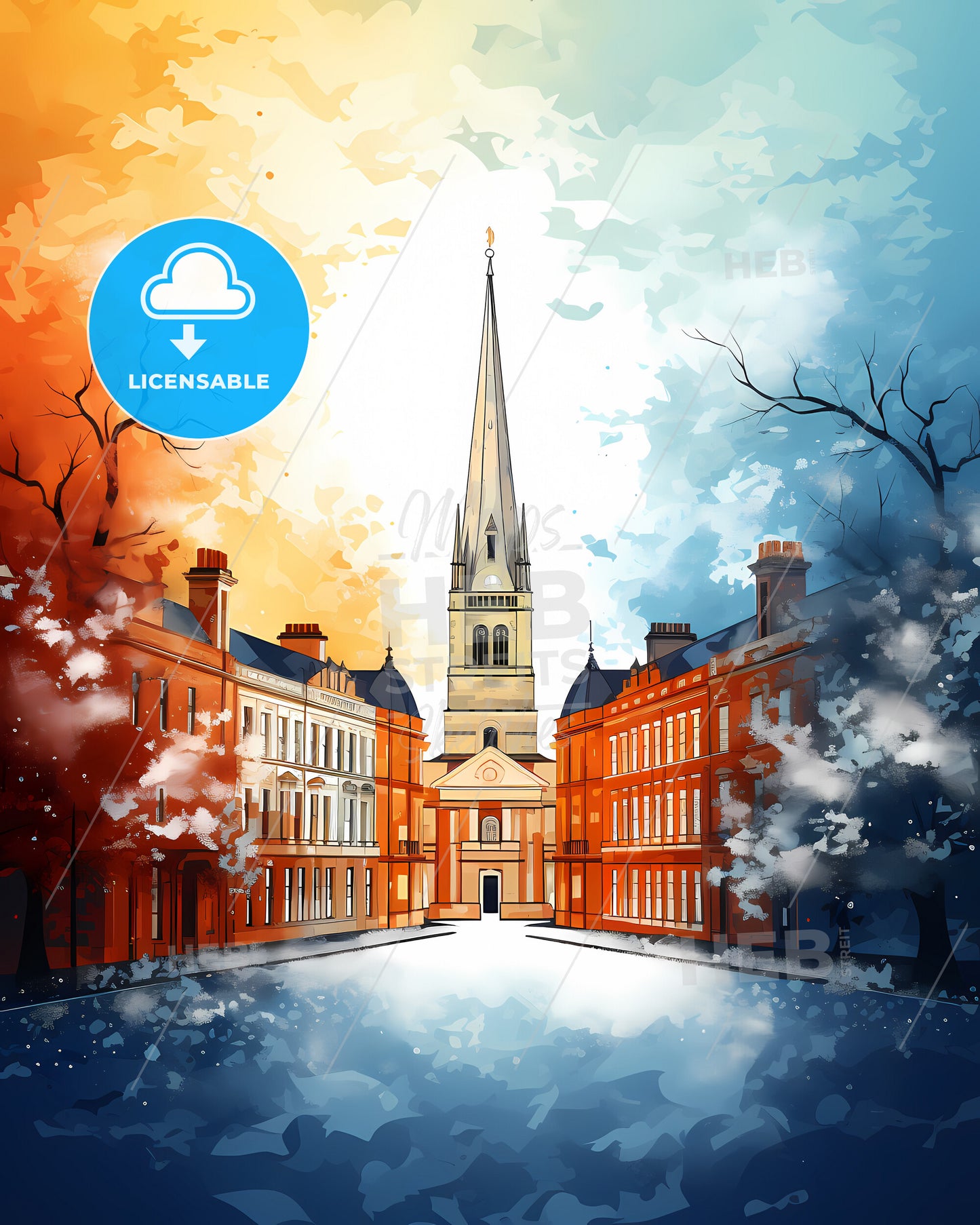 Northampton, East Midlands, a church with a steeple in the middle of a street