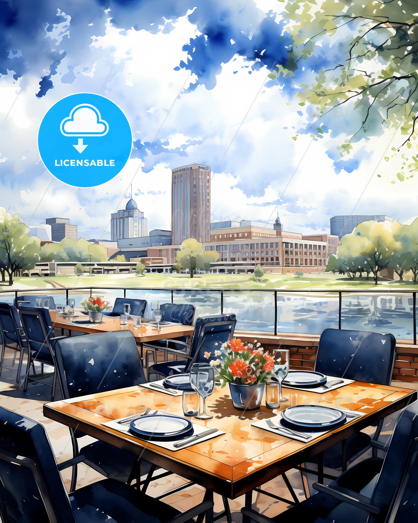 Huntsville, Alabama, water view of a city from a restaurant