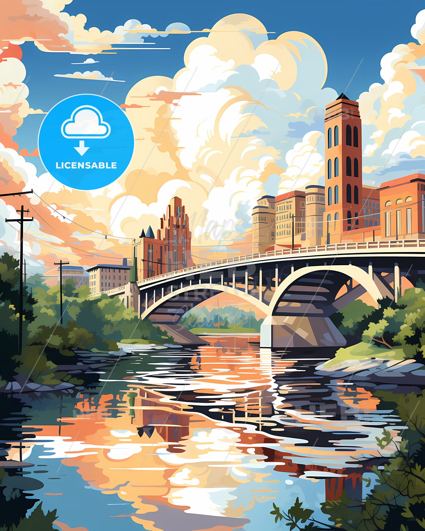 Lakeland, Florida, a bridge over a river with trees and buildings