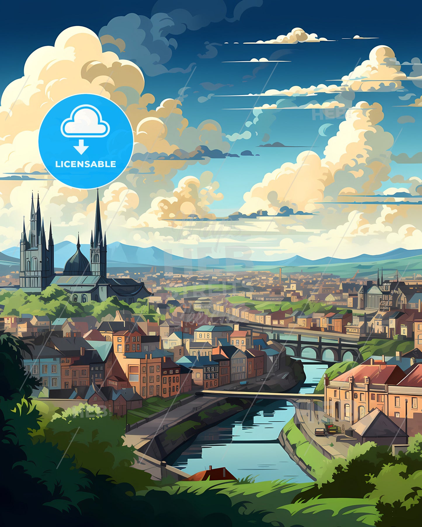 Drogheda, County Louth & County Meath, a city with a river and a bridge